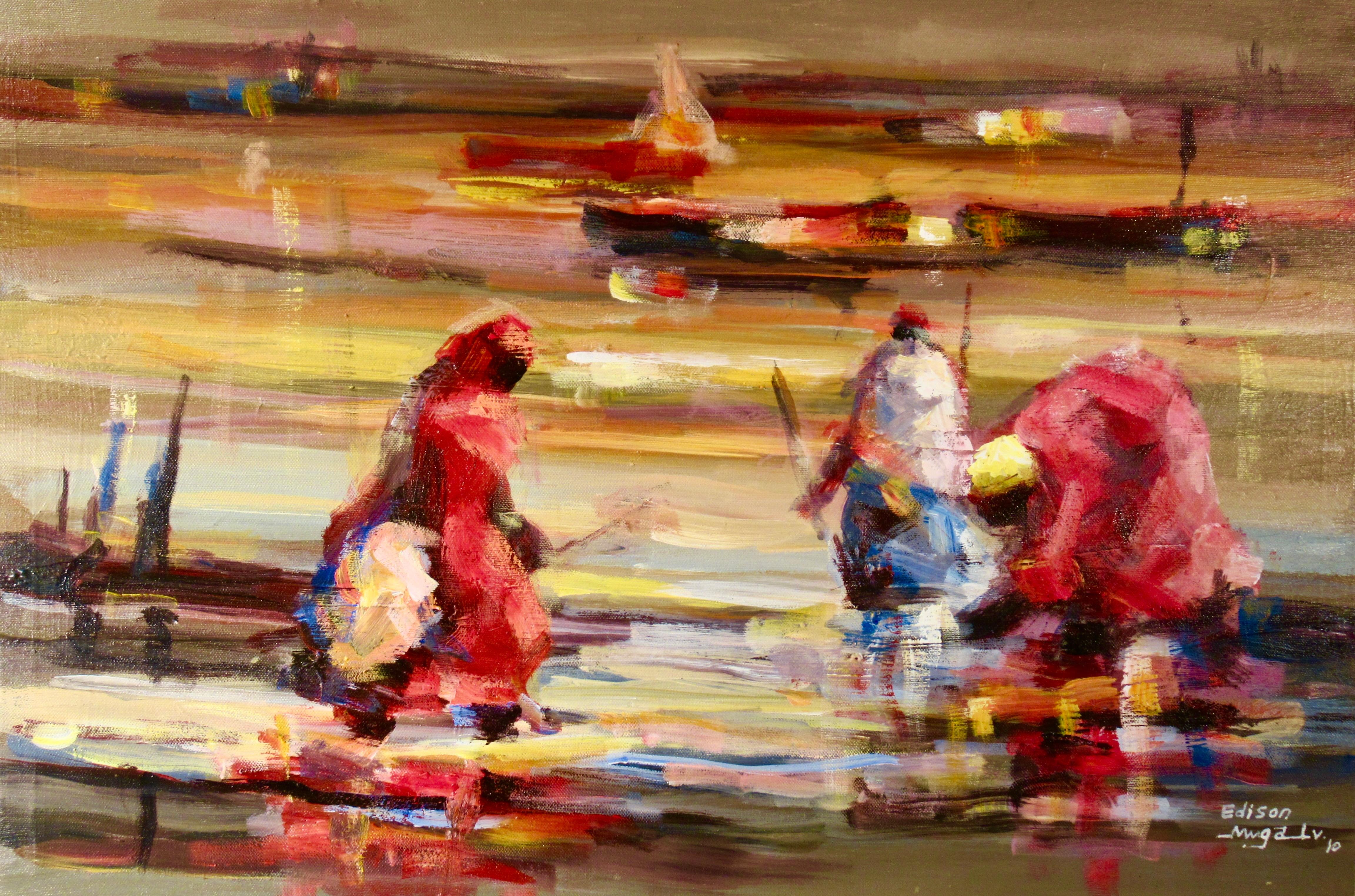 Edison Mugalu Landscape Painting - Three Personages