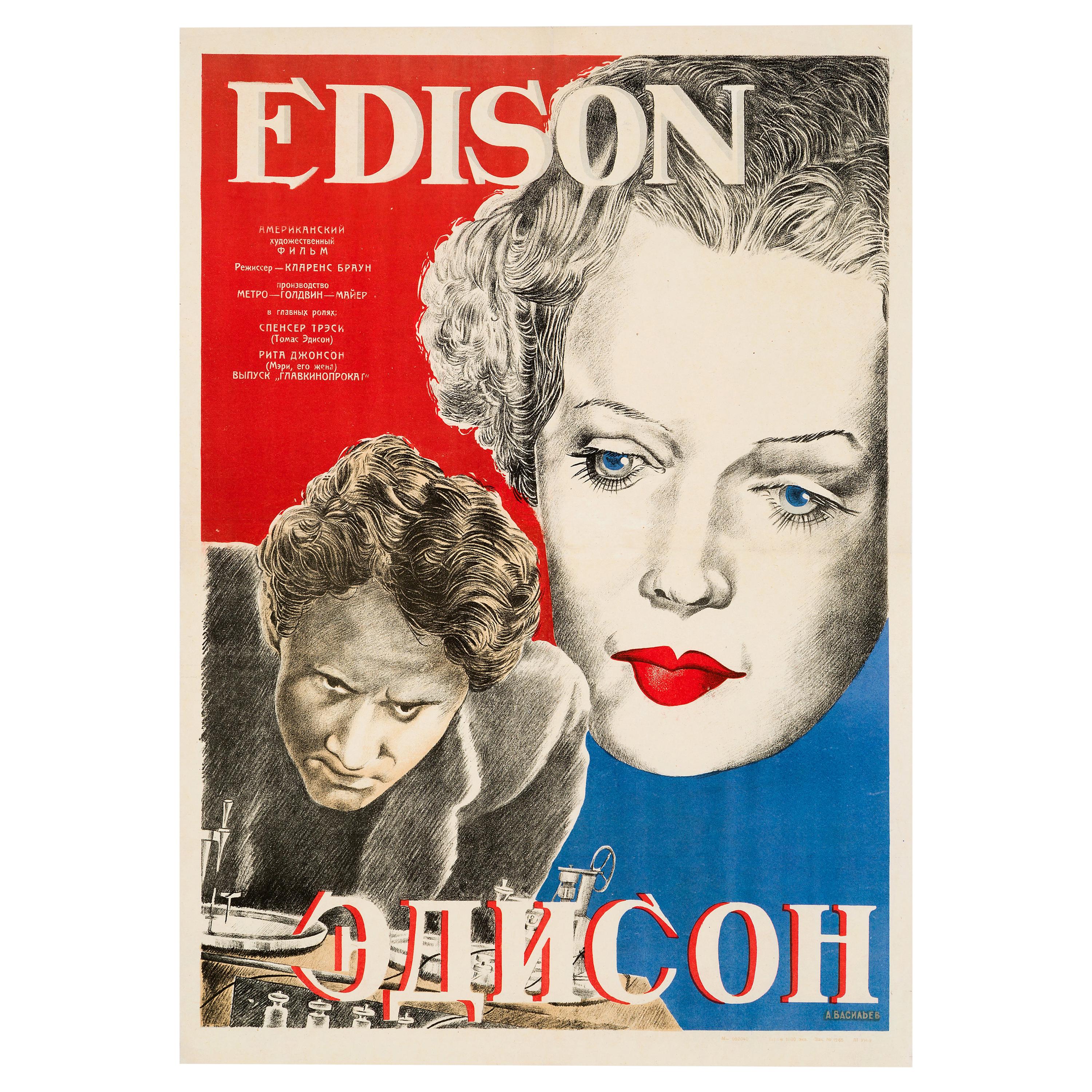 'Edison the Man' Original Vintage Movie Poster, Russian, 1944