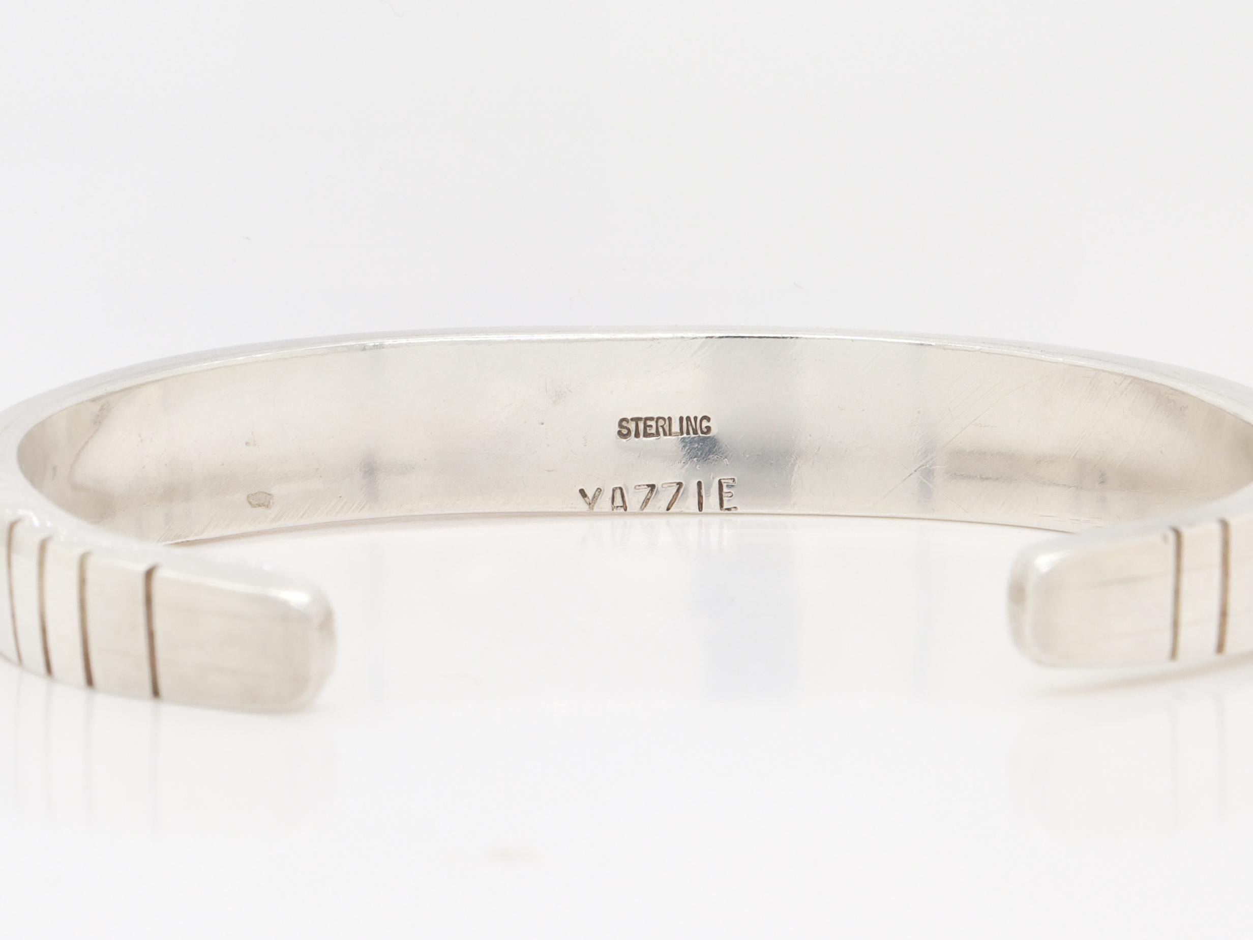 Edison Yazzie Navajo Sterling Silver & Inlaid Gemstone Cuff Bracelet For Sale 3