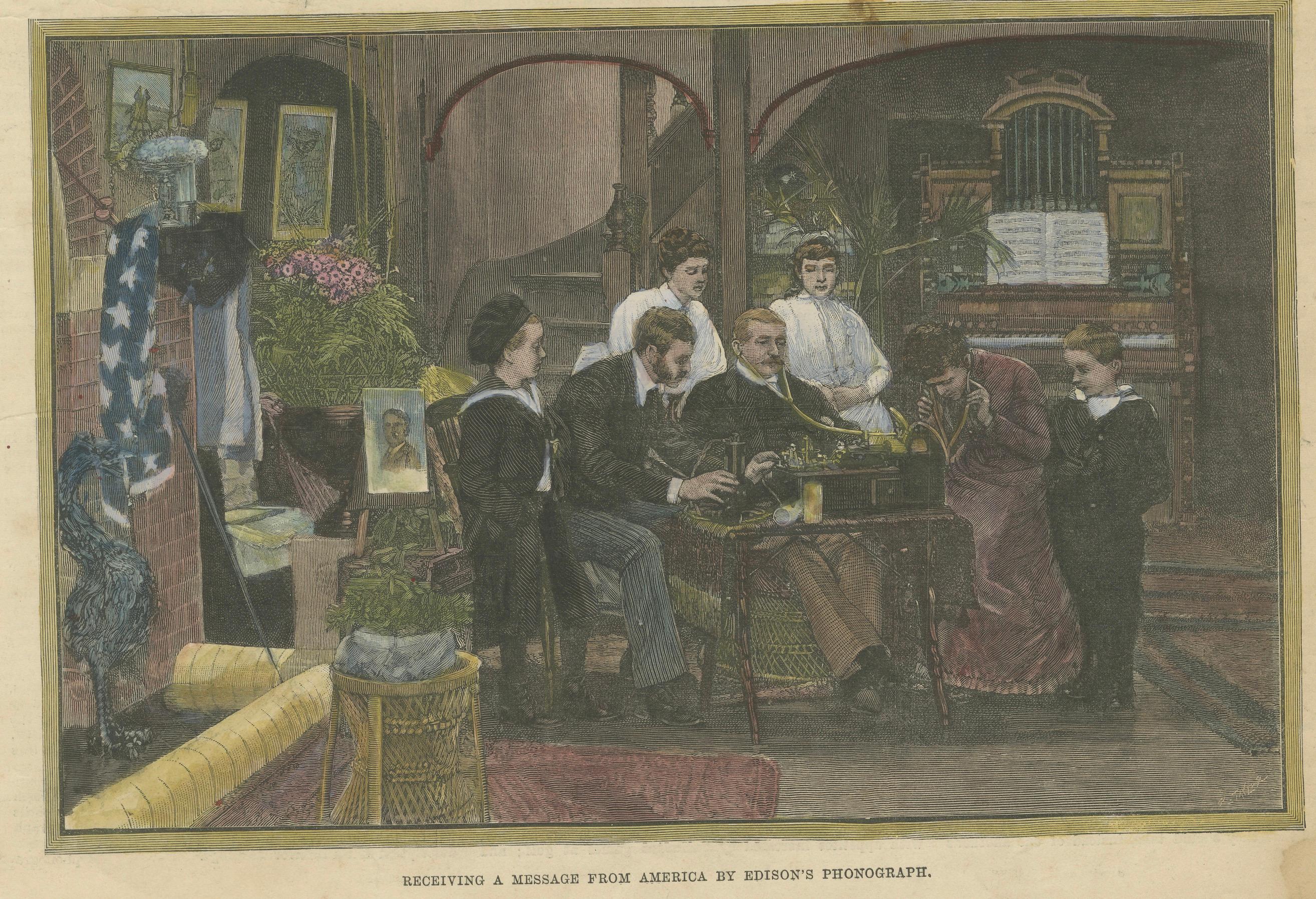 Late 19th Century Edison’s Phonograph at the Crystal Palace and Transatlantic Messaging, 1888 For Sale