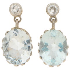 Antique Edit Edwardian Aquamarine and Diamond Drop Earrings