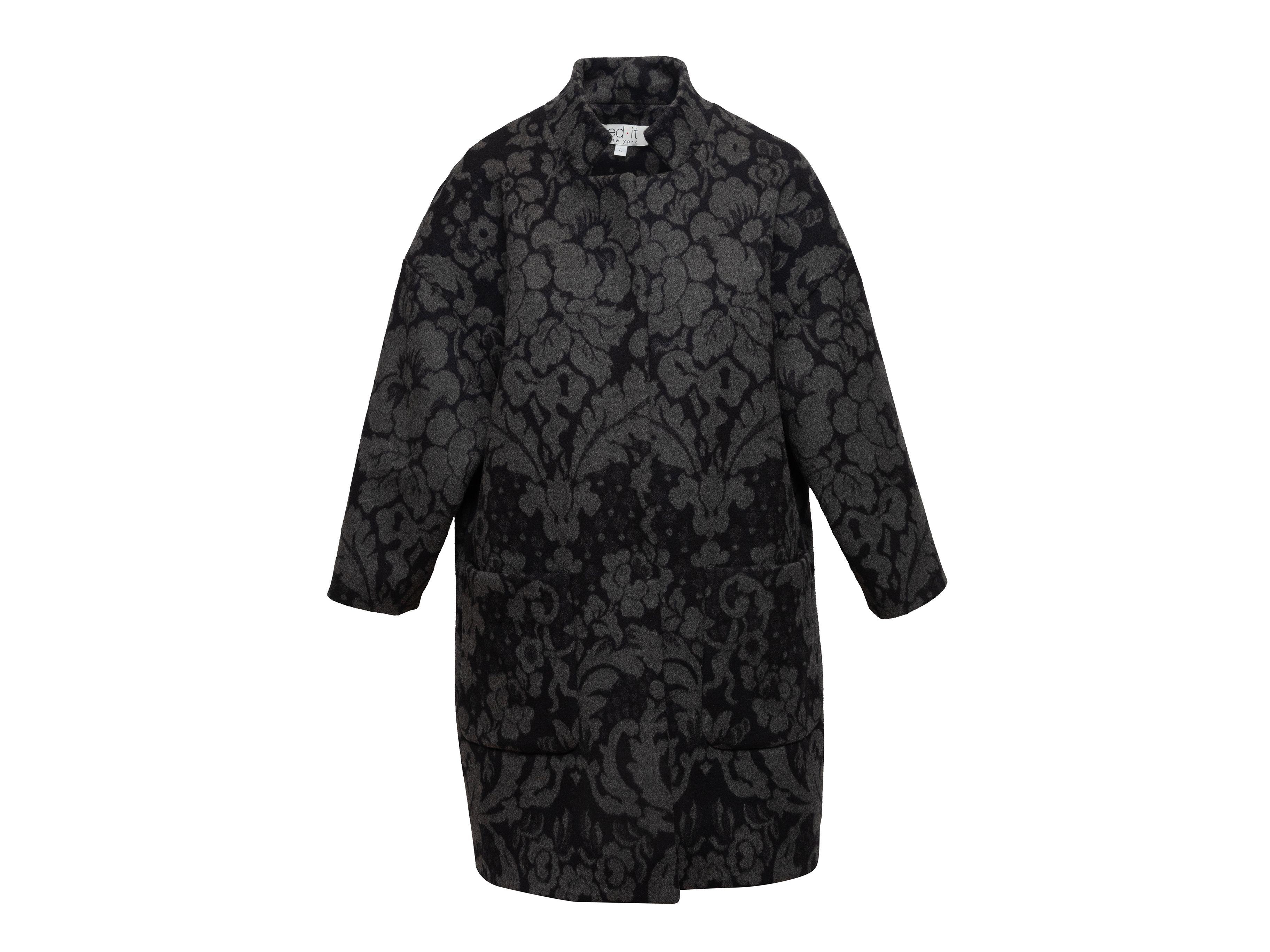 Women's Edit New York Black & Grey Floral Patterned Coat