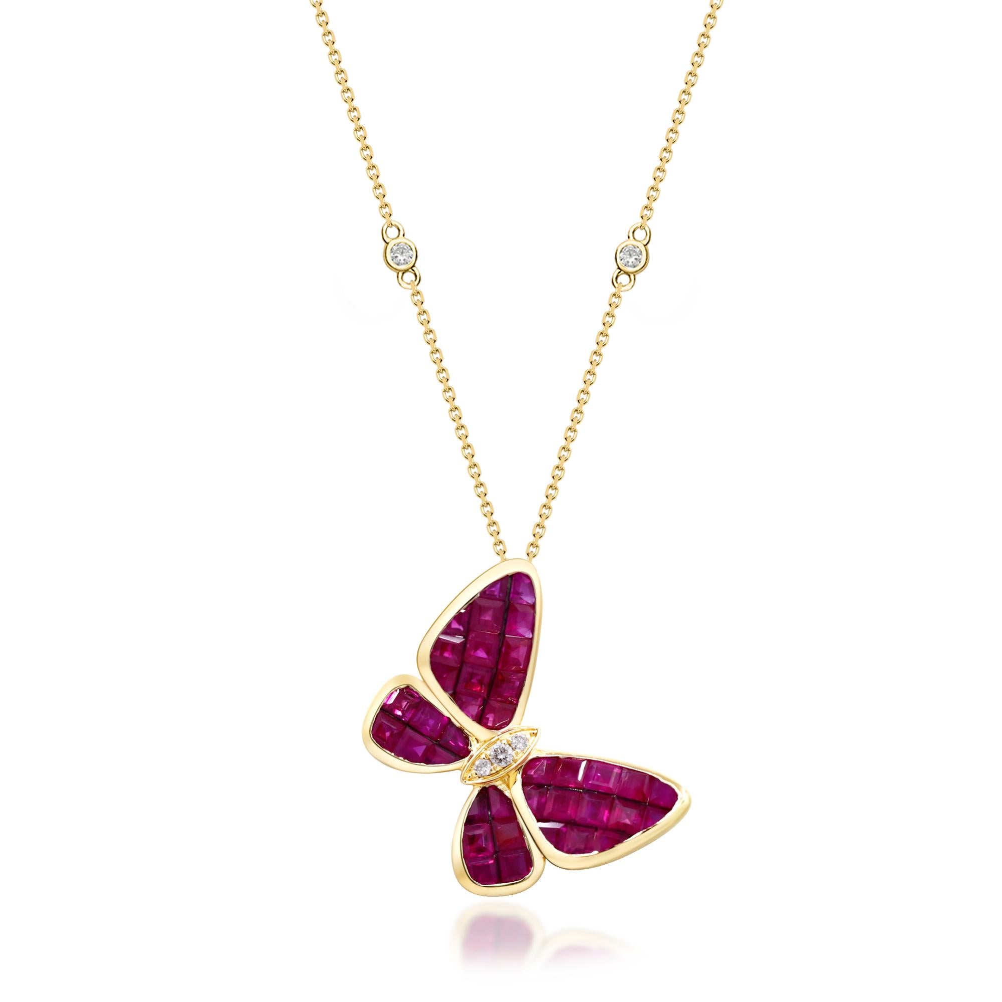 Stunning, timeless, and classy eternity Unique Pendant. Decorate yourself in luxury with this Gin & Grace Pendant. This Pendant is made up of Square-Cut Prong Setting Genuine Ruby (38 pc) 3.61 Carat and Round-Cut Prong Setting Natural Diamond (5