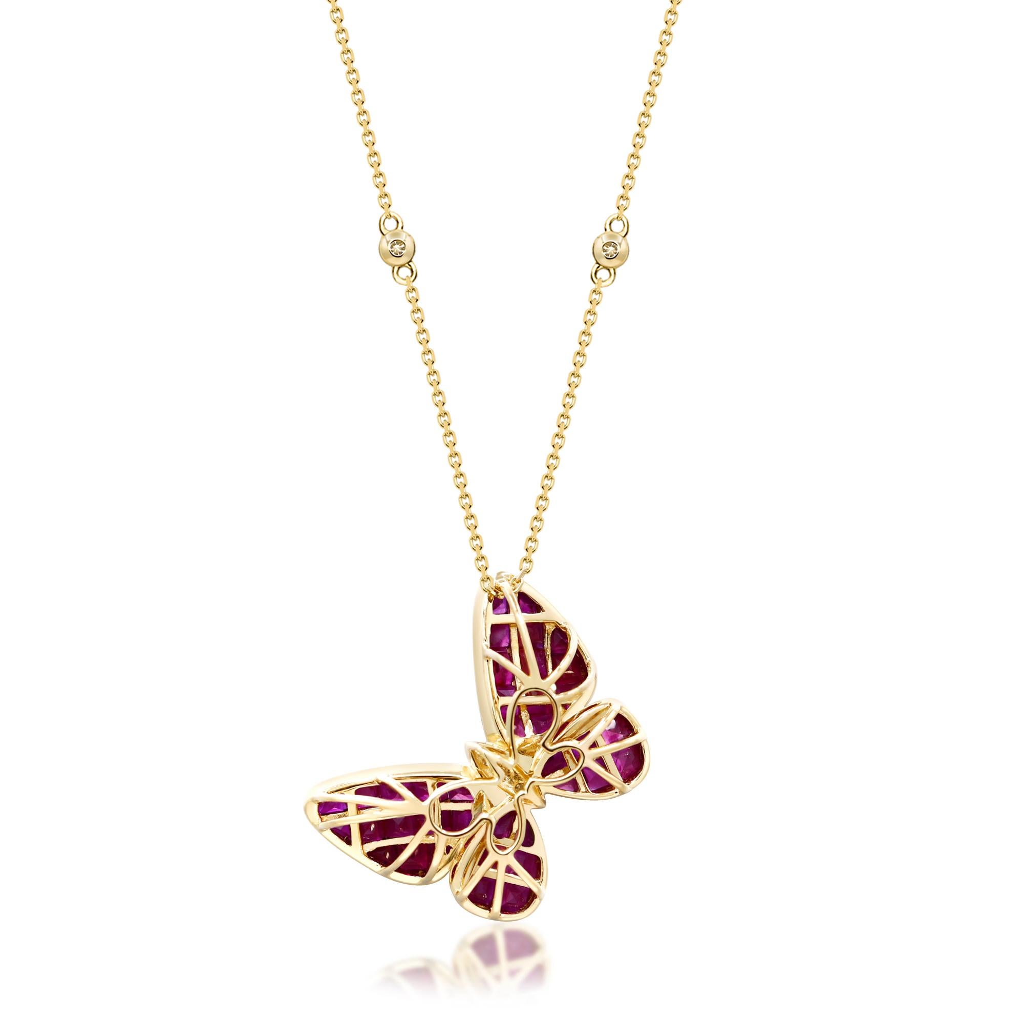 Square Cut Edith 14K Yellow Gold Square-Cut Ruby Pendant For Sale