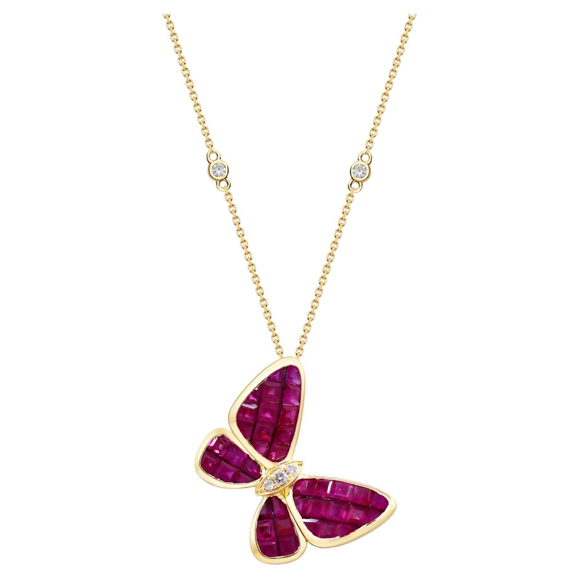 Edith 14K Yellow Gold Square-Cut Ruby Pendant For Sale