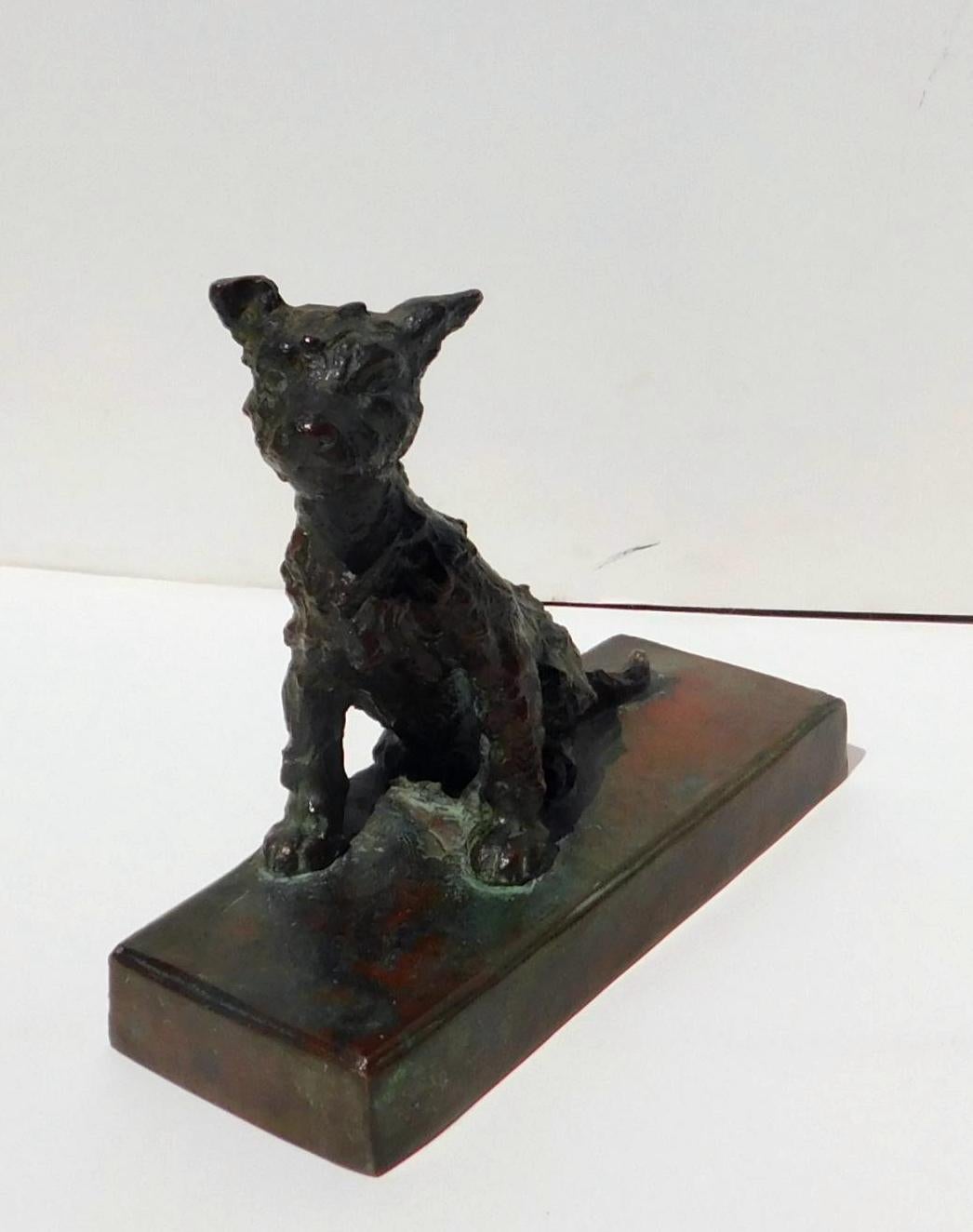 Edith Parsons Pair of Terrier Pups - Bookends Bronze Sculptures - Gold Figurative Sculpture by Edith Barretto Stevens Parsons