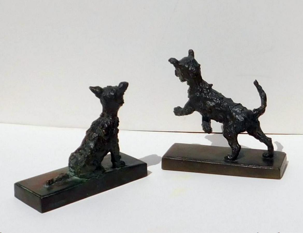 Edith Parsons Pair of Terrier Pups - Bookends Bronze Sculptures For Sale 3