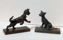 Edith Parsons Pareja de Cachorros Terrier - Sujetalibros Esculturas de Bronce
