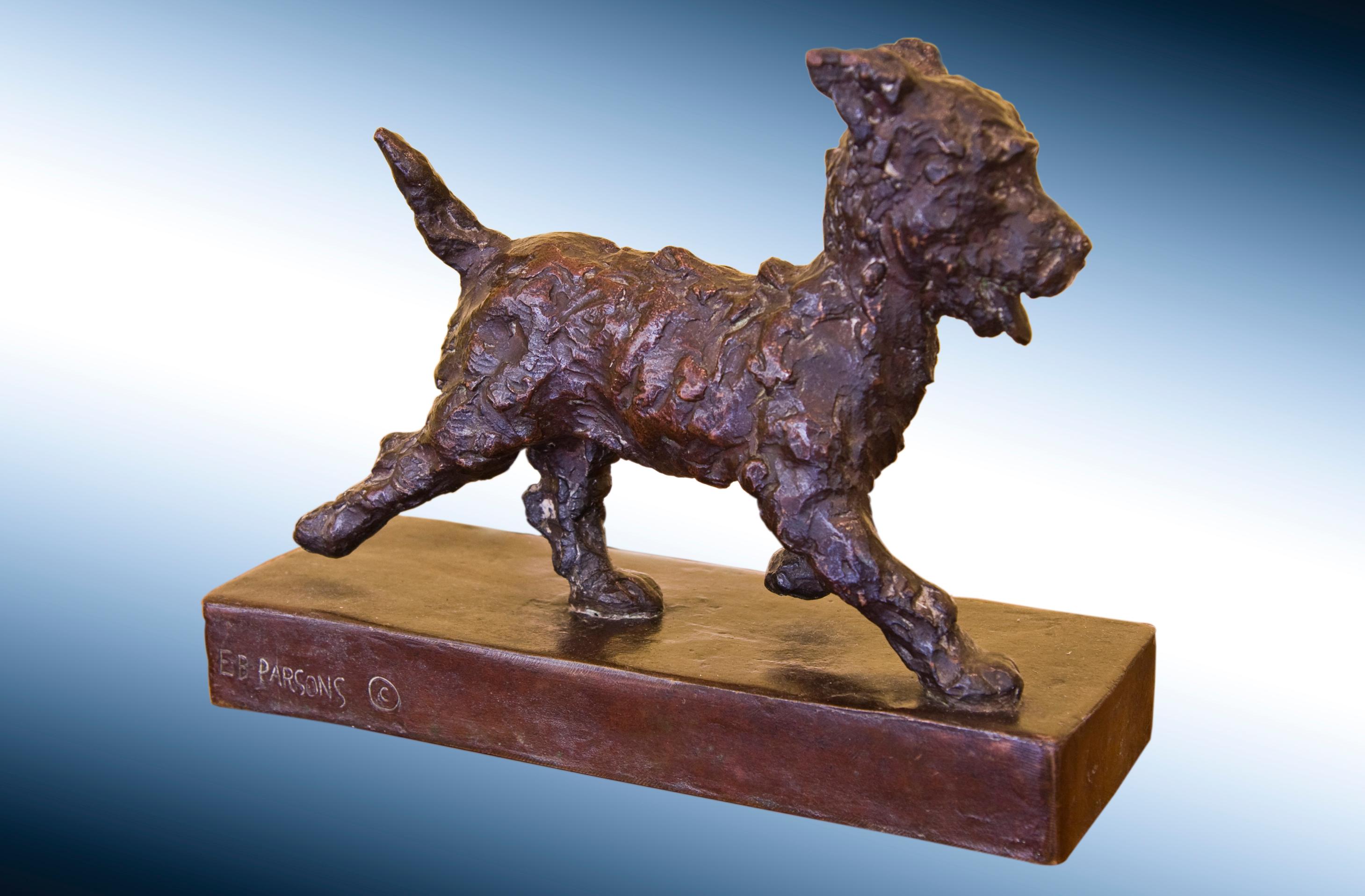 Pair of Running Terrier Pup sculptures cast by Gorham Co. Founders in the 1920s. 

Signed on base; stamped ‘GORHAM CO. FOUNDERS’ 
stamped and numbered “OFCP” and “OFCB” respectively