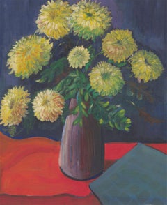 Ölgemälde, Dahlien in einer Vase von Edith Birkin (1927-2018), feines 20. Jahrhundert