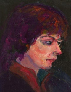 Acryl, Contemplative Lady von Edith Birkin (1927-2018) – signiert, 20. Jahrhundert