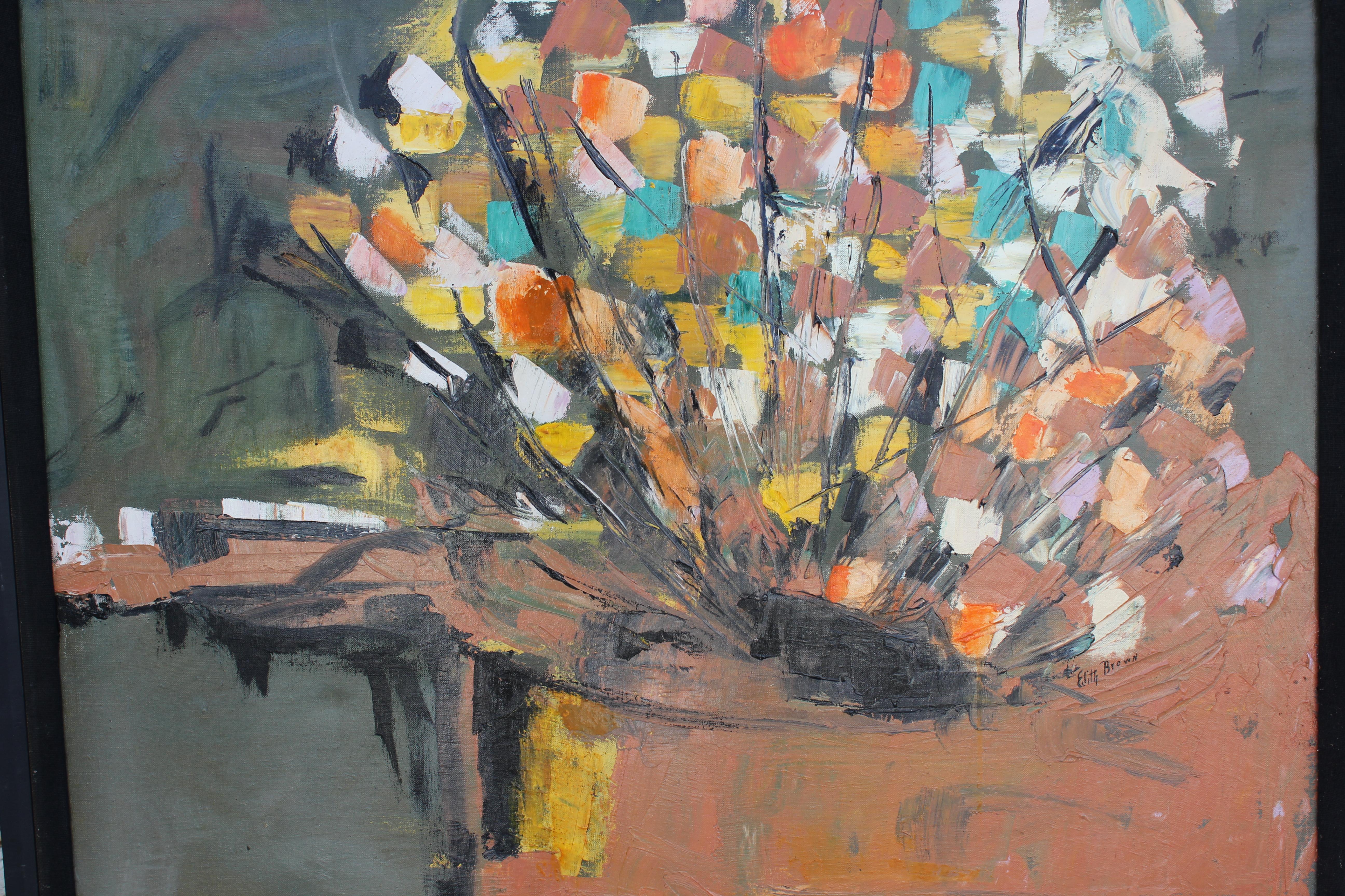 Mid Century Modern Floral Abstract  - Painting by Edith Brown