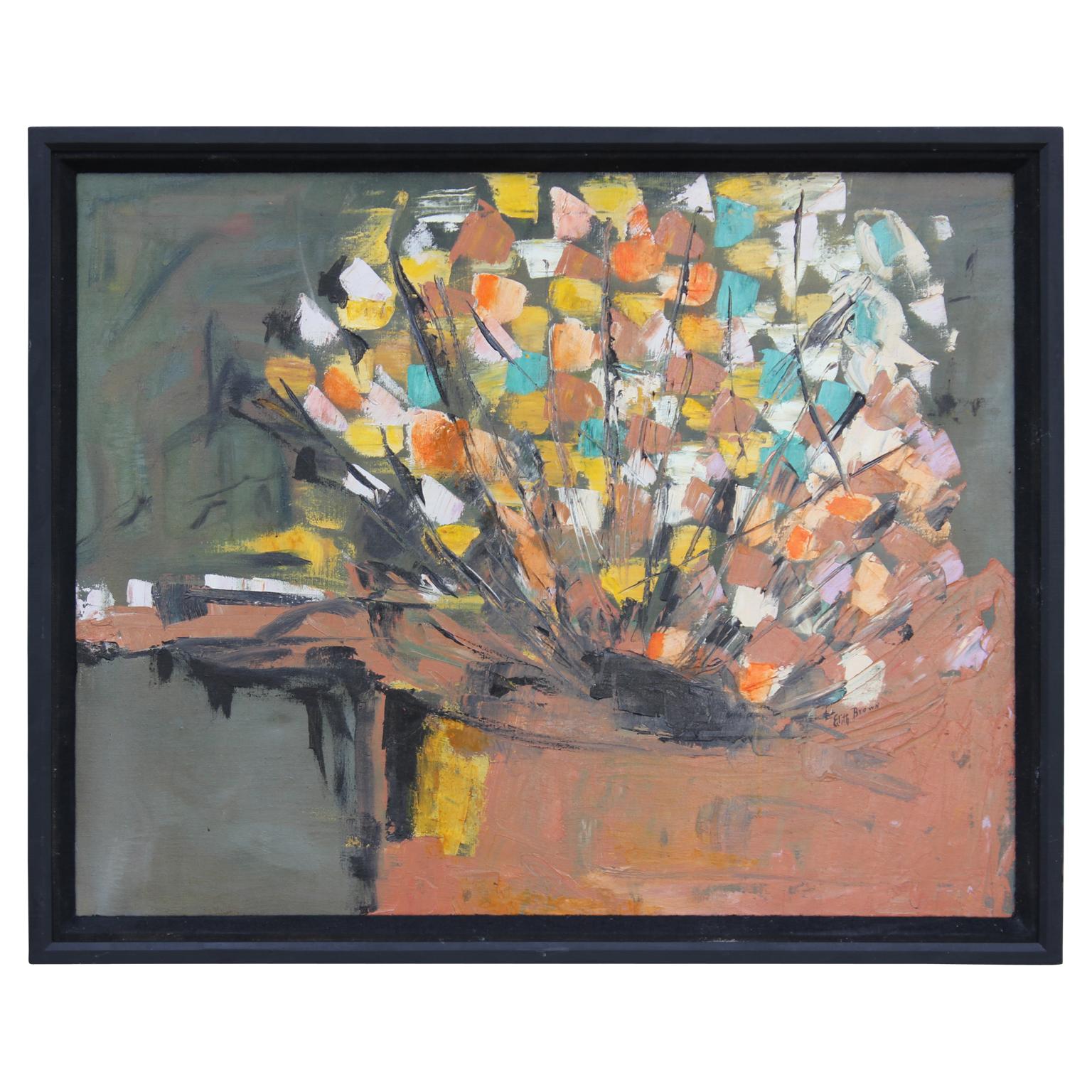Edith Brown Abstract Painting - Mid Century Modern Floral Abstract 