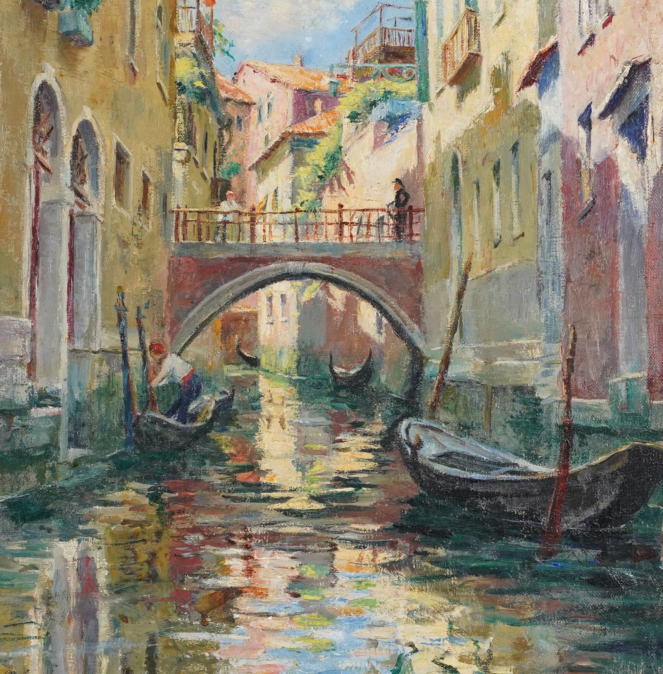 Antique American Female Impressionist Venice Italy Signed Cityscape Oil Painting 1