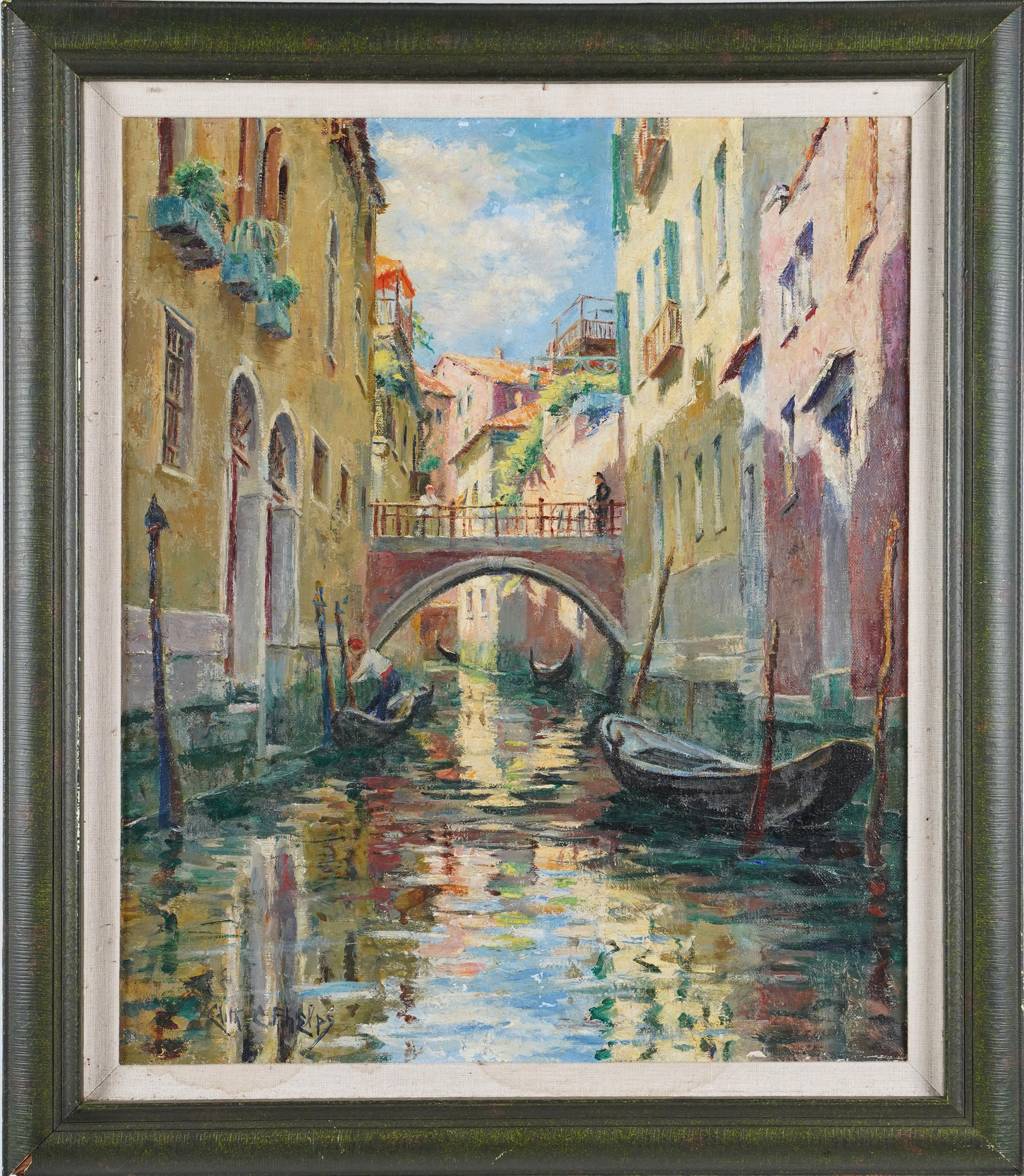 Edith Catlin (Stowe) Phelps Landscape Painting - Antique American Female Impressionist Venice Italy Signed Cityscape Oil Painting