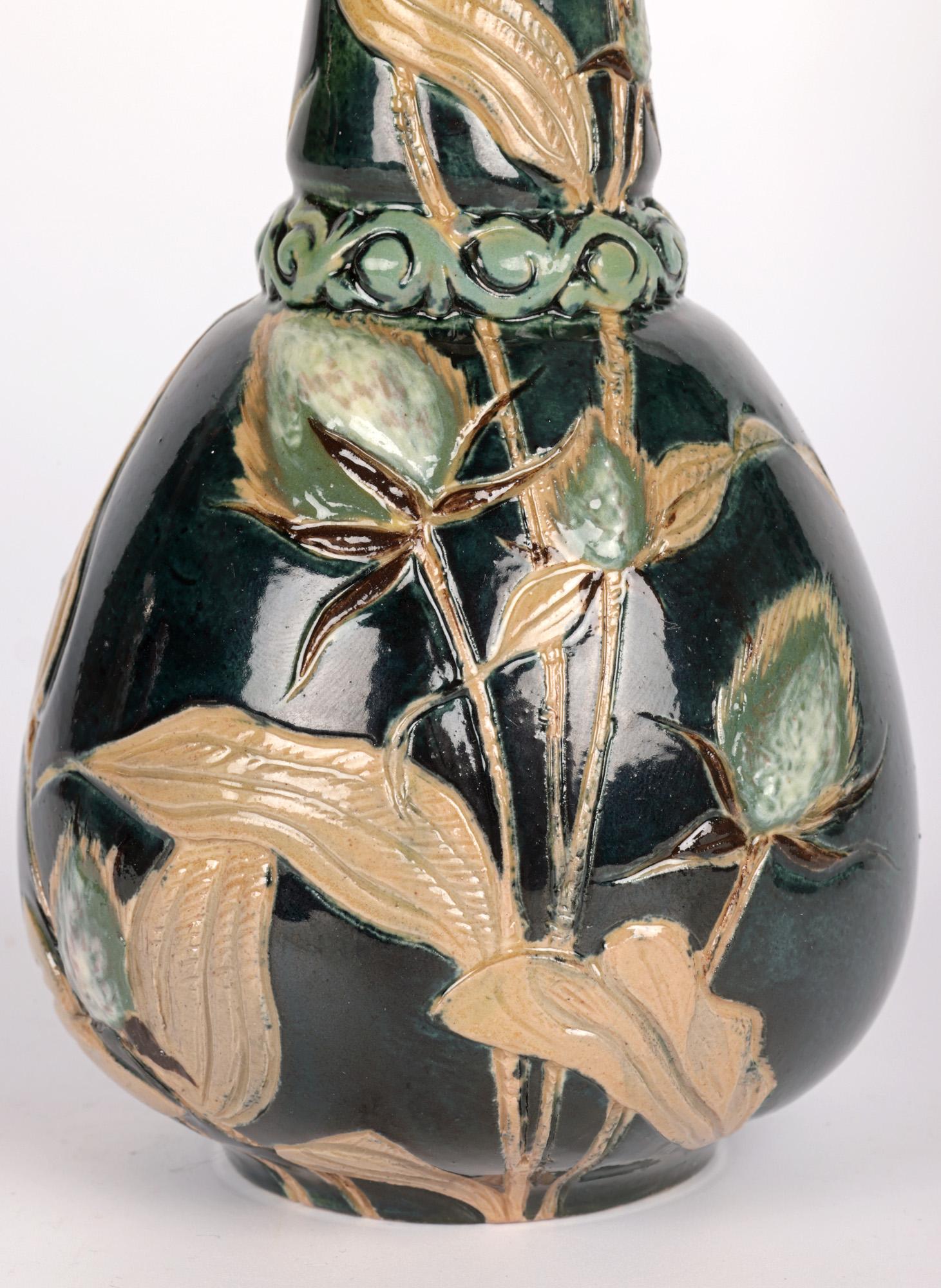 Glazed Edith D Lupton Doulton Lambeth Aesthetic Movement Thistle Vase For Sale