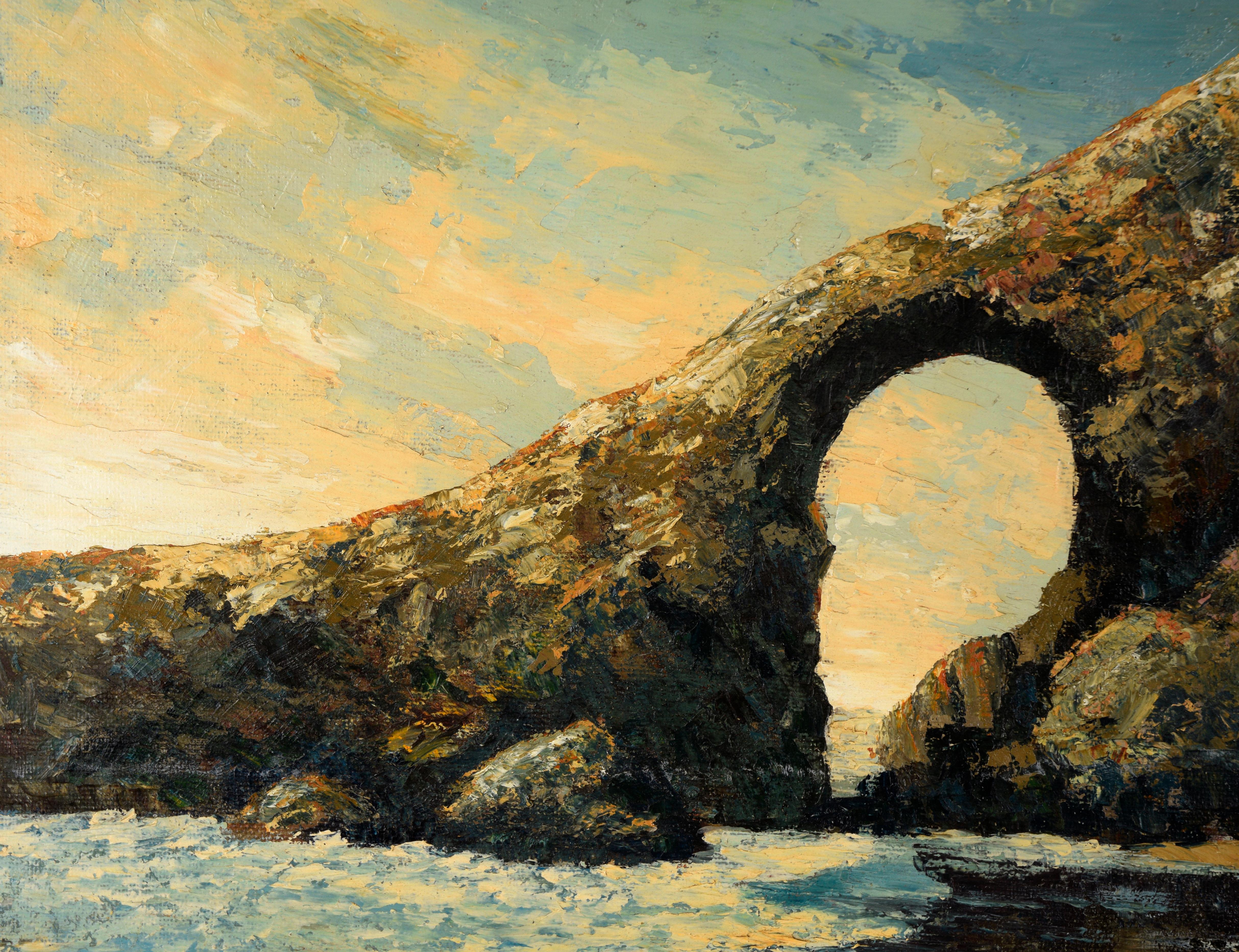 Arch Rock, Oregon - Seascape in Oil on Masonite - Painting by Edith Dawson