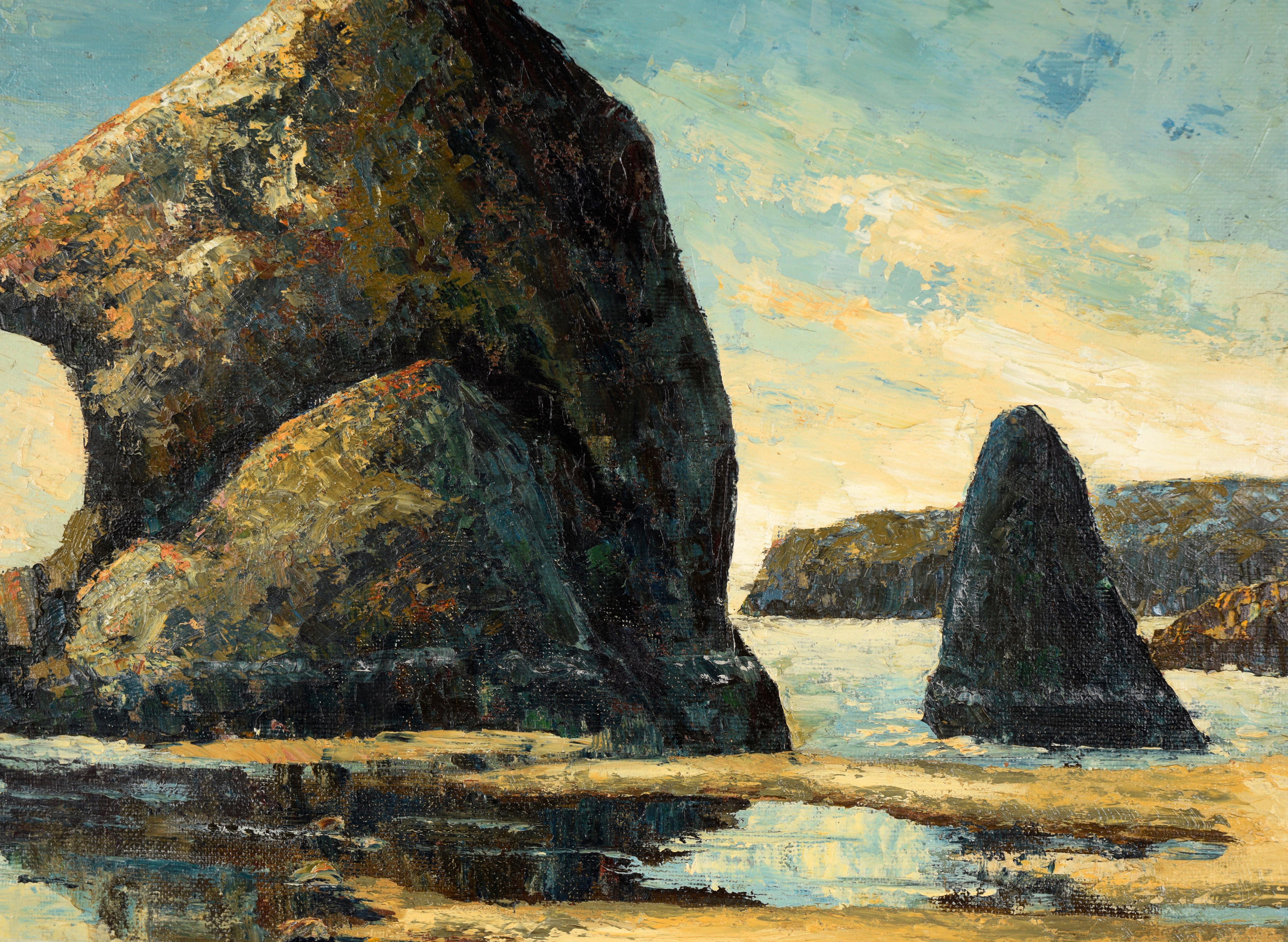 Arch Rock, Oregon - Seascape in Oil on Masonite - American Impressionist Painting by Edith Dawson