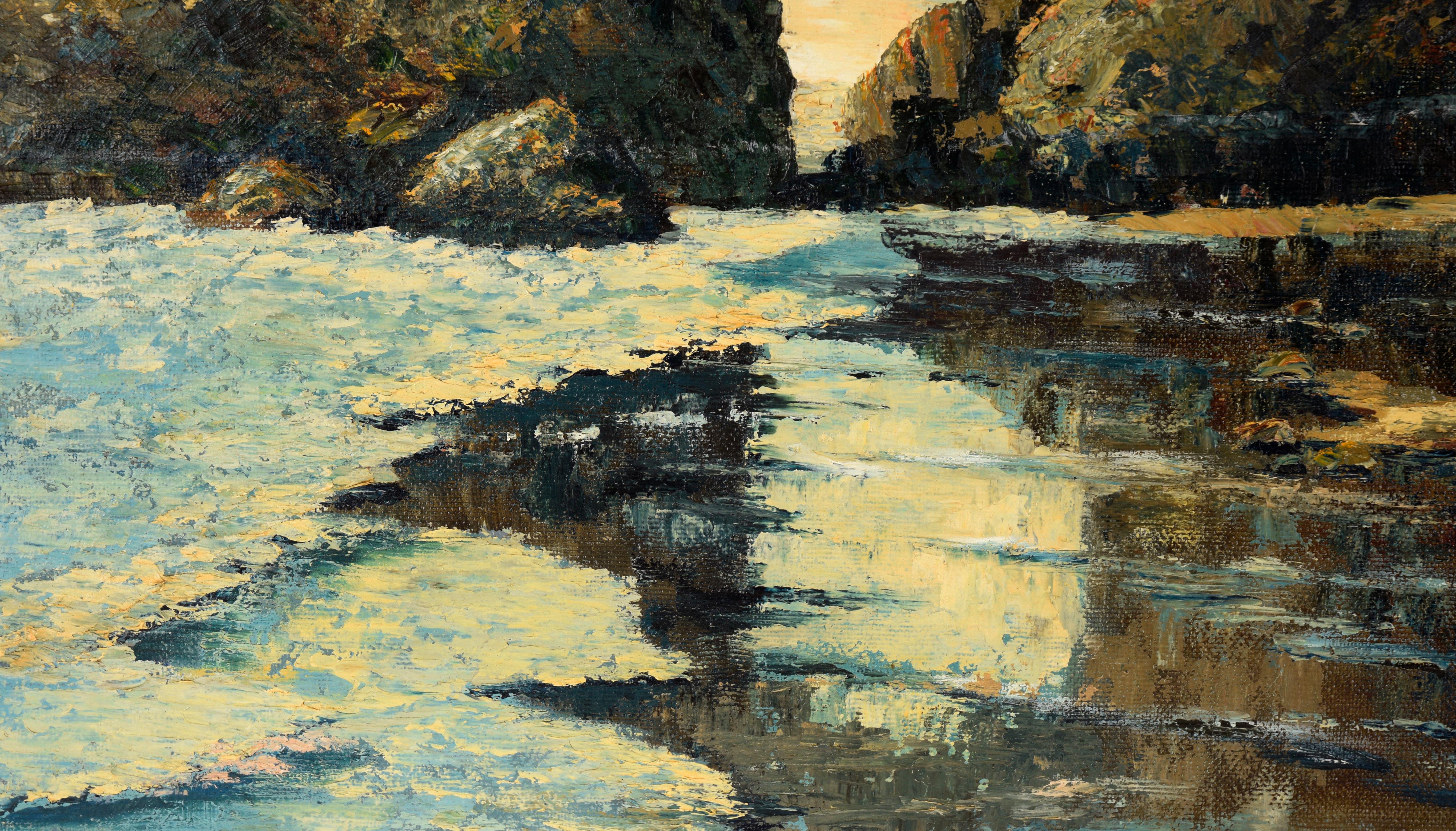 Arch Rock, Oregon - Seascape in Oil on Masonite - Brown Landscape Painting by Edith Dawson