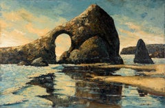Vintage Arch Rock, Oregon - Seascape in Oil on Masonite