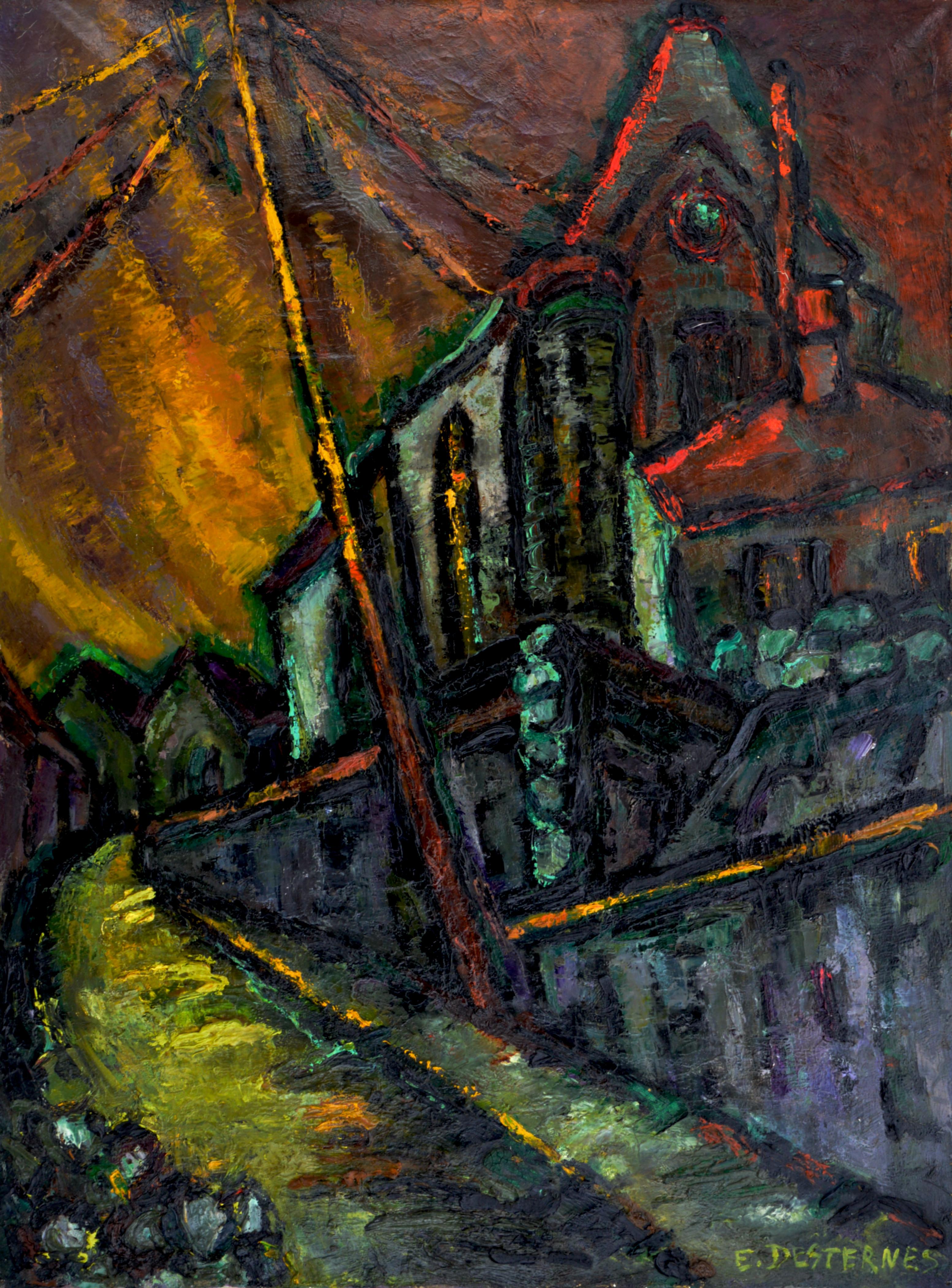 Edith Desternes, The Church Notre-Dame de l'Assomption in Auvers-sur-Oise, 1920s For Sale 1
