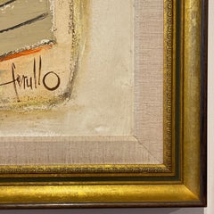 Large Edith Ferullo 'Girl in Yellow Dress w. Bird' Framed Painting on Board