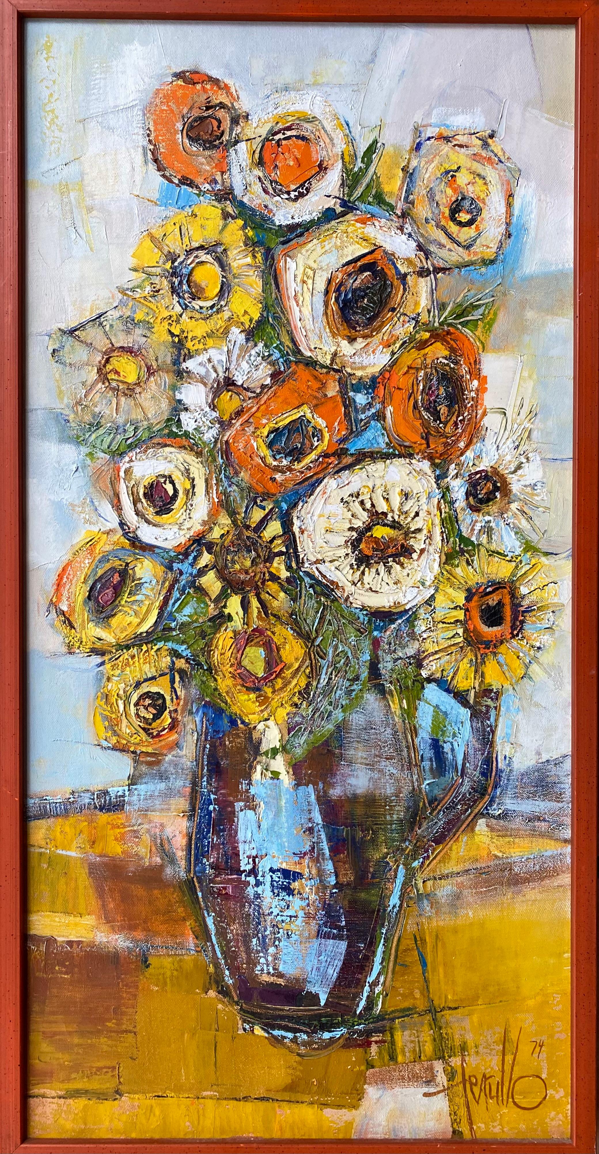 “Poppies and Sunflowers” - Painting by Edith E. Ferullo