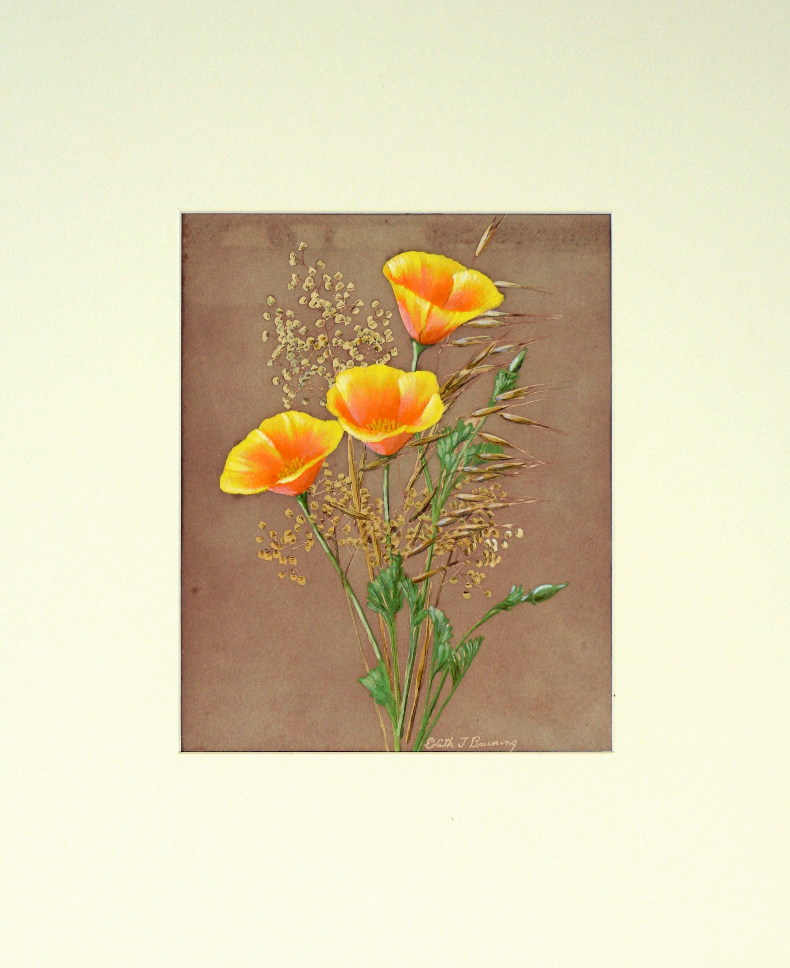 "Amapola de California" Pintura al óleo original de época
