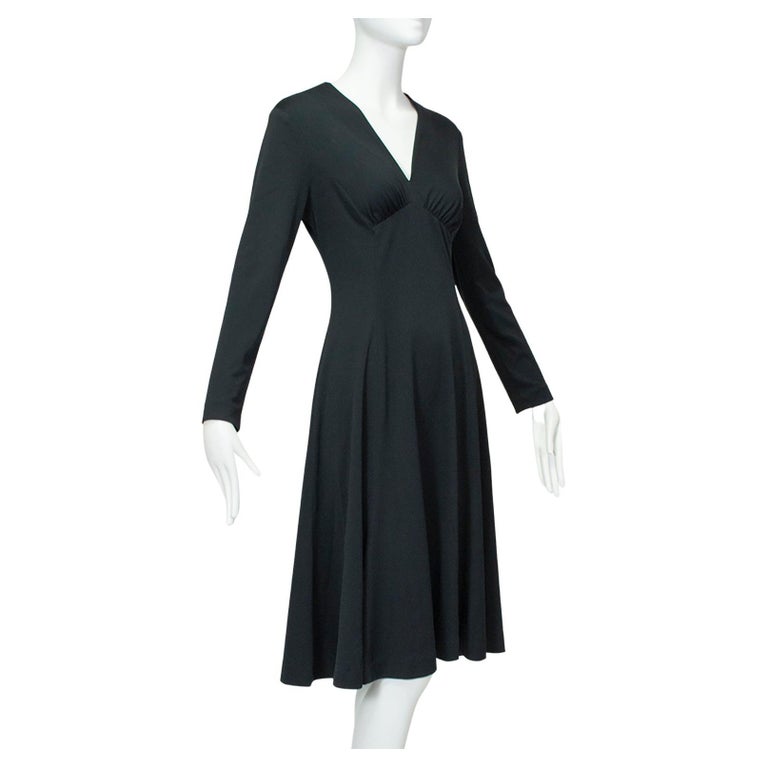 Edith Flagg Black Swirling Princess Dance Dress with Plunging Bodice – M, 1960s For Sale