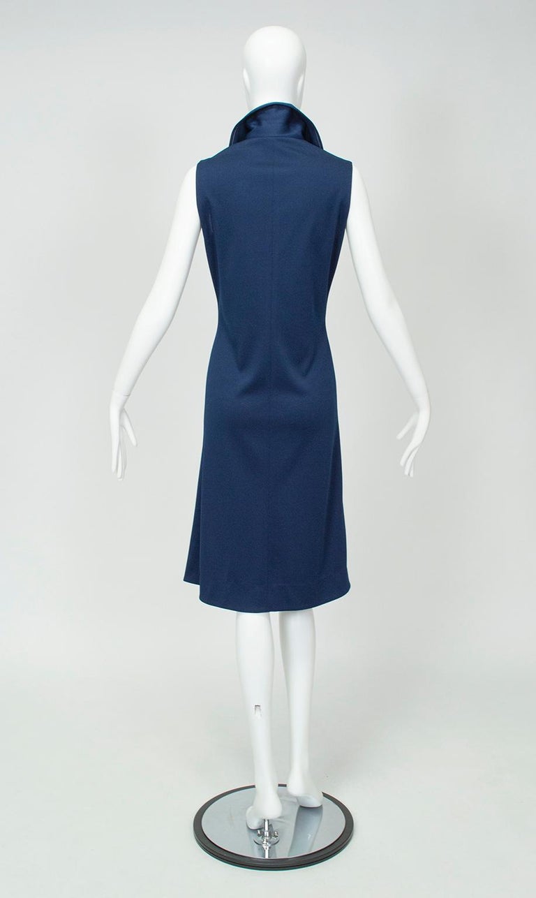 Women's Edith Flagg Navy Sleeveless Sailor Trumpet Dress with Nautical Buttons–M, 1960s For Sale