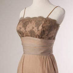 Edith Flagg Vintage 1960s Nude Illusion Silk + Lace Cocktail Dress