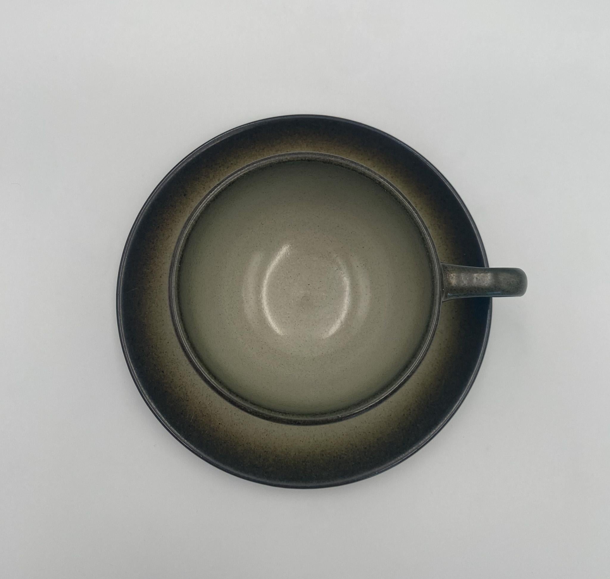 Edith Heath Coupe Line Pottery Sea & Sand Ceramic Cup & Saucer, c.1960. 

The tea cup measures: 5