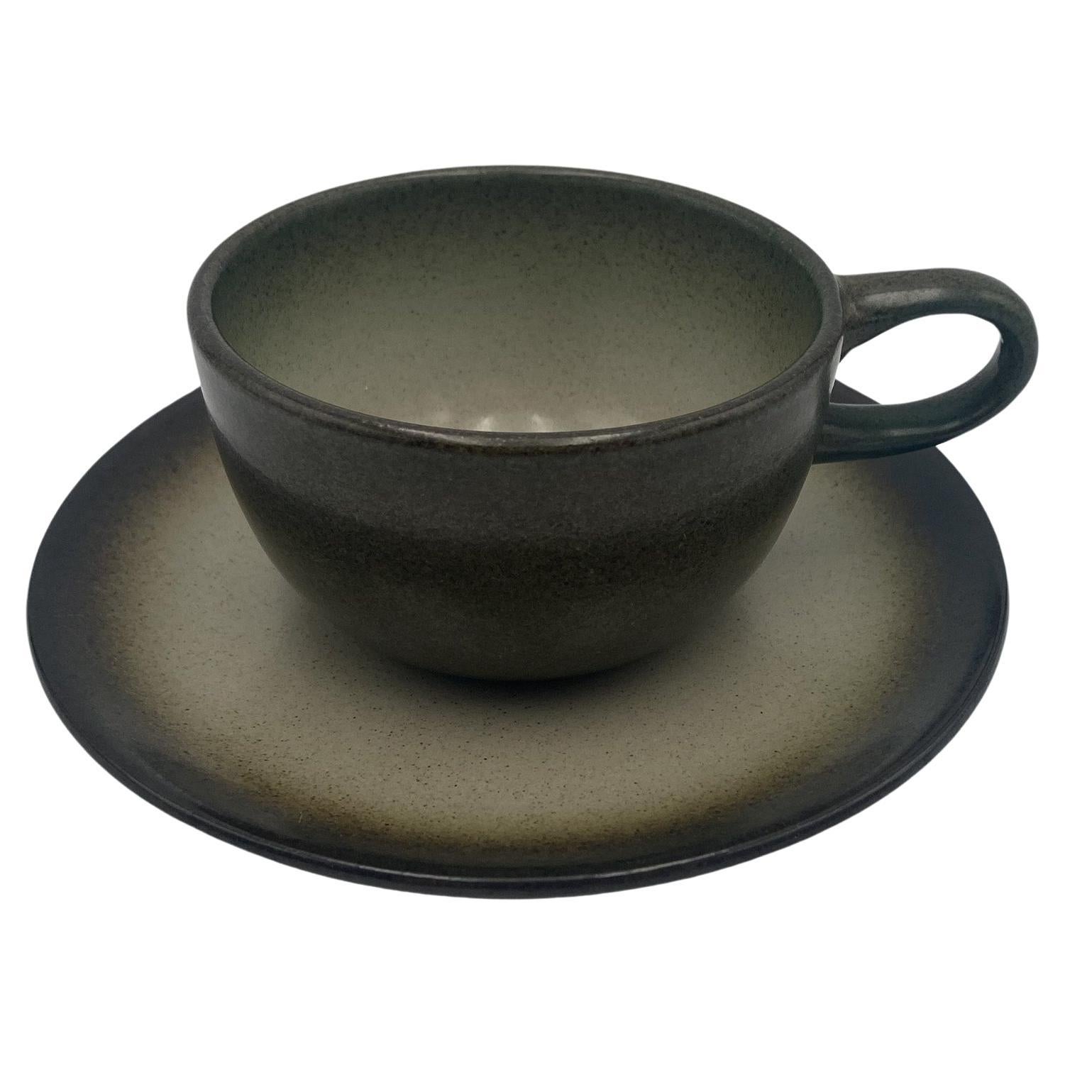 Tasse et soucoupe en céramique Sea & Sand d'Edith Heath Coupe Line Pottery, vers 1960 en vente