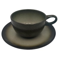 Vintage Edith Heath Coupe Line Pottery Sea & Sand Ceramic Cup & Saucer, c.1960