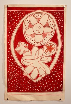 1960s Gouache and Pencil Abstract NYC Female Artist "Valentine Abstract"