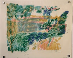 "Hay in Front" Mid Century Original Impressionist Drawing NYC Artist