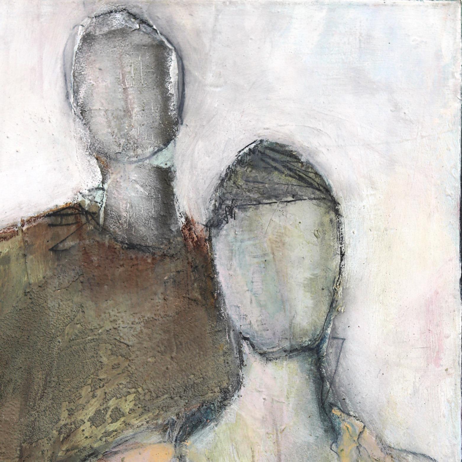 Swiss artist Edith Konrad paints figurative abstract compositions with mixed media on canvas. She layers her expression of her emotional response to the subjects with dynamic textures and subtle patterns in her artworks. The thick layers of paint