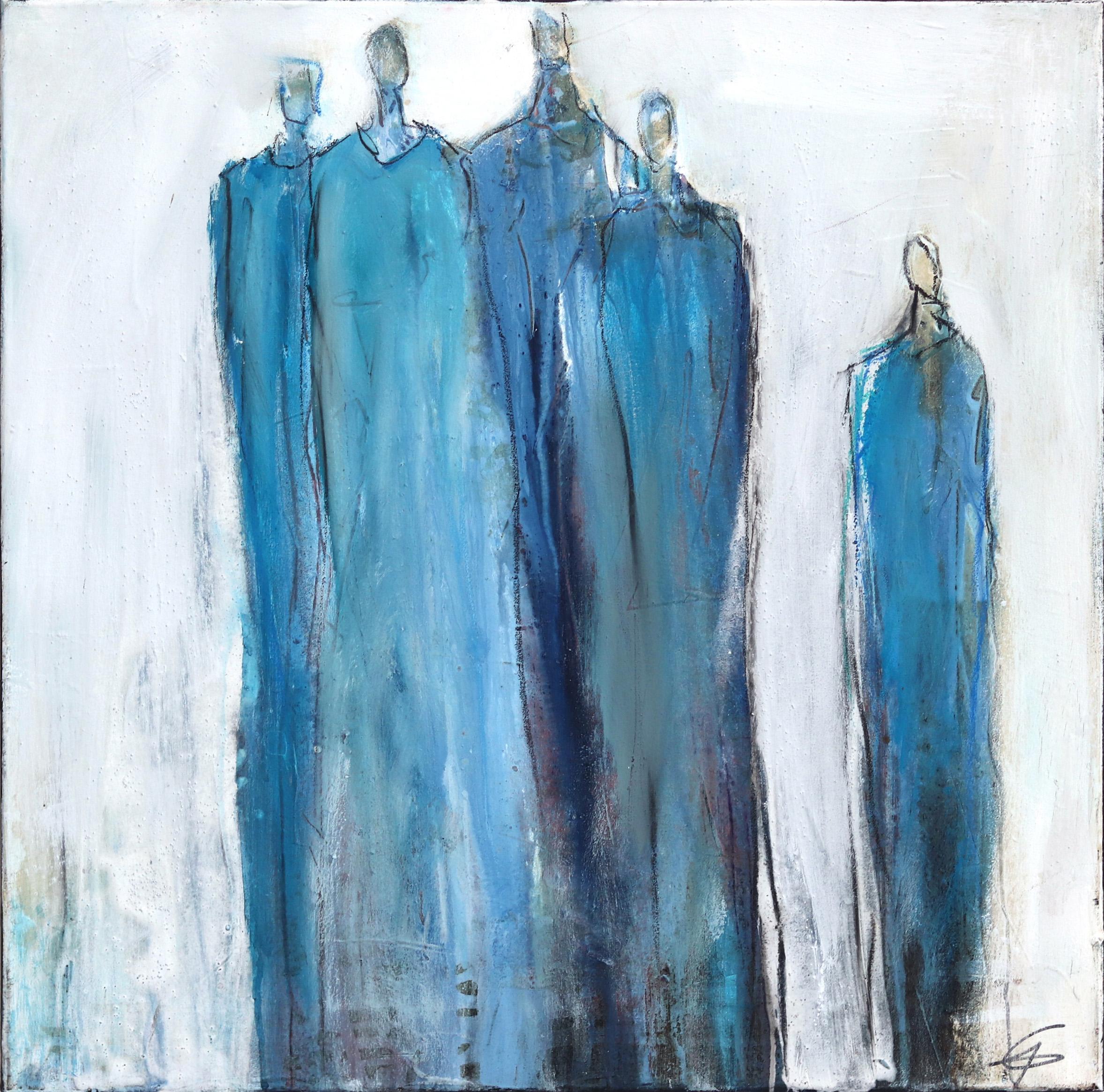 5831 - œuvre d'art abstraite figurative bleue originale