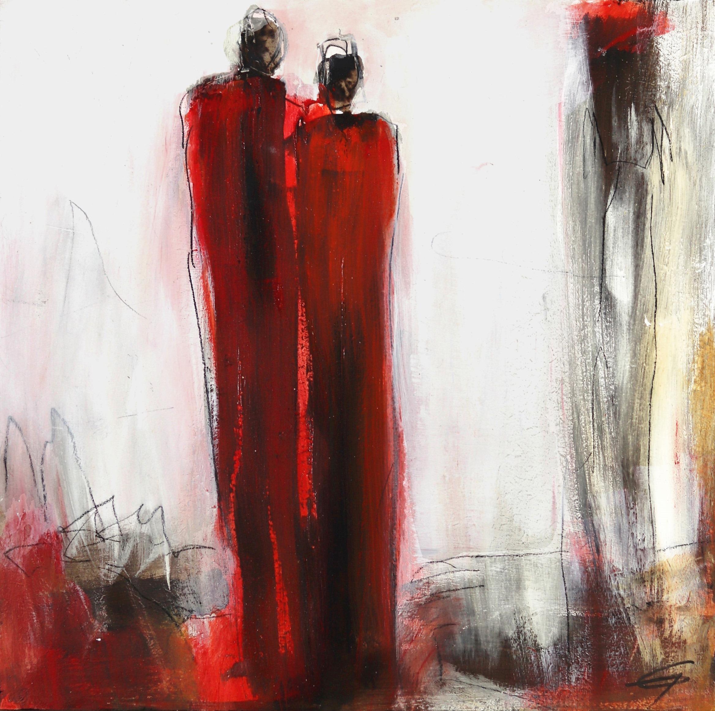 6363 - Original Textured Figurative Abstract Red Painting