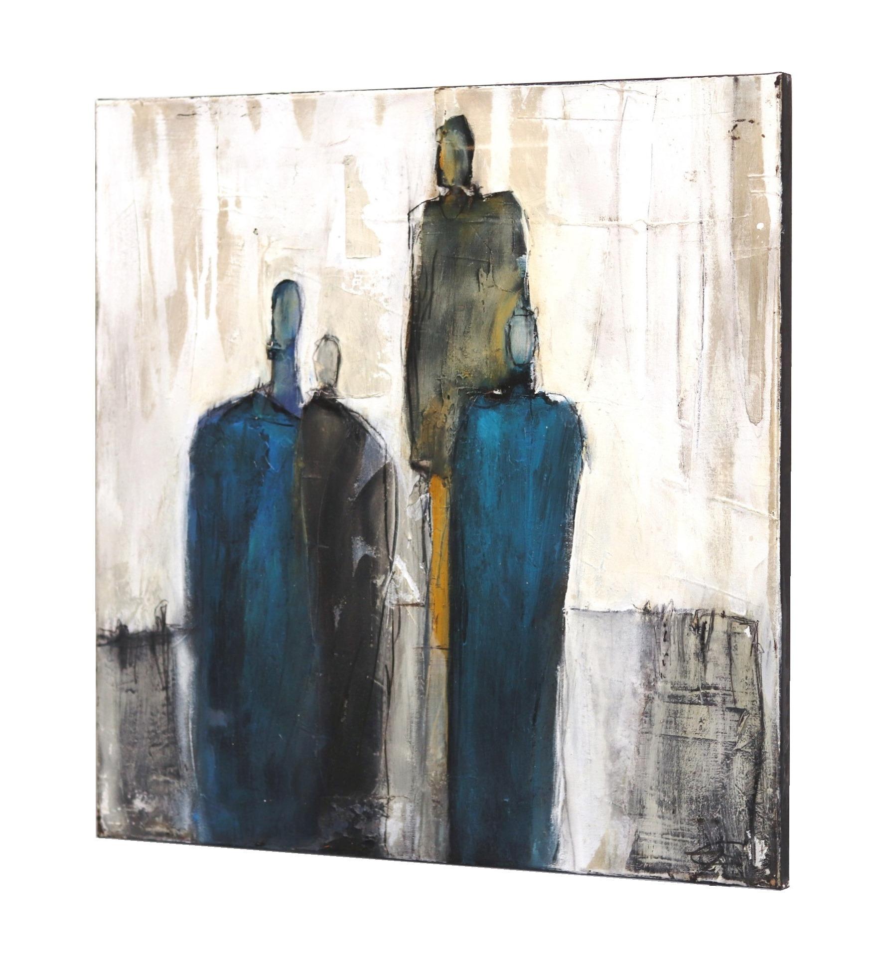 9493 - Pintura al Óleo Original Figurativo Moody Obra de Arte Contemporáneo - Figurative Painting Gris de Edith Konrad