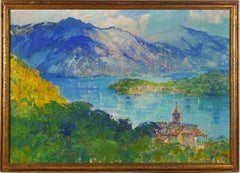 Antique American Female Impressionist Lake Como Signed Large Oil Painting