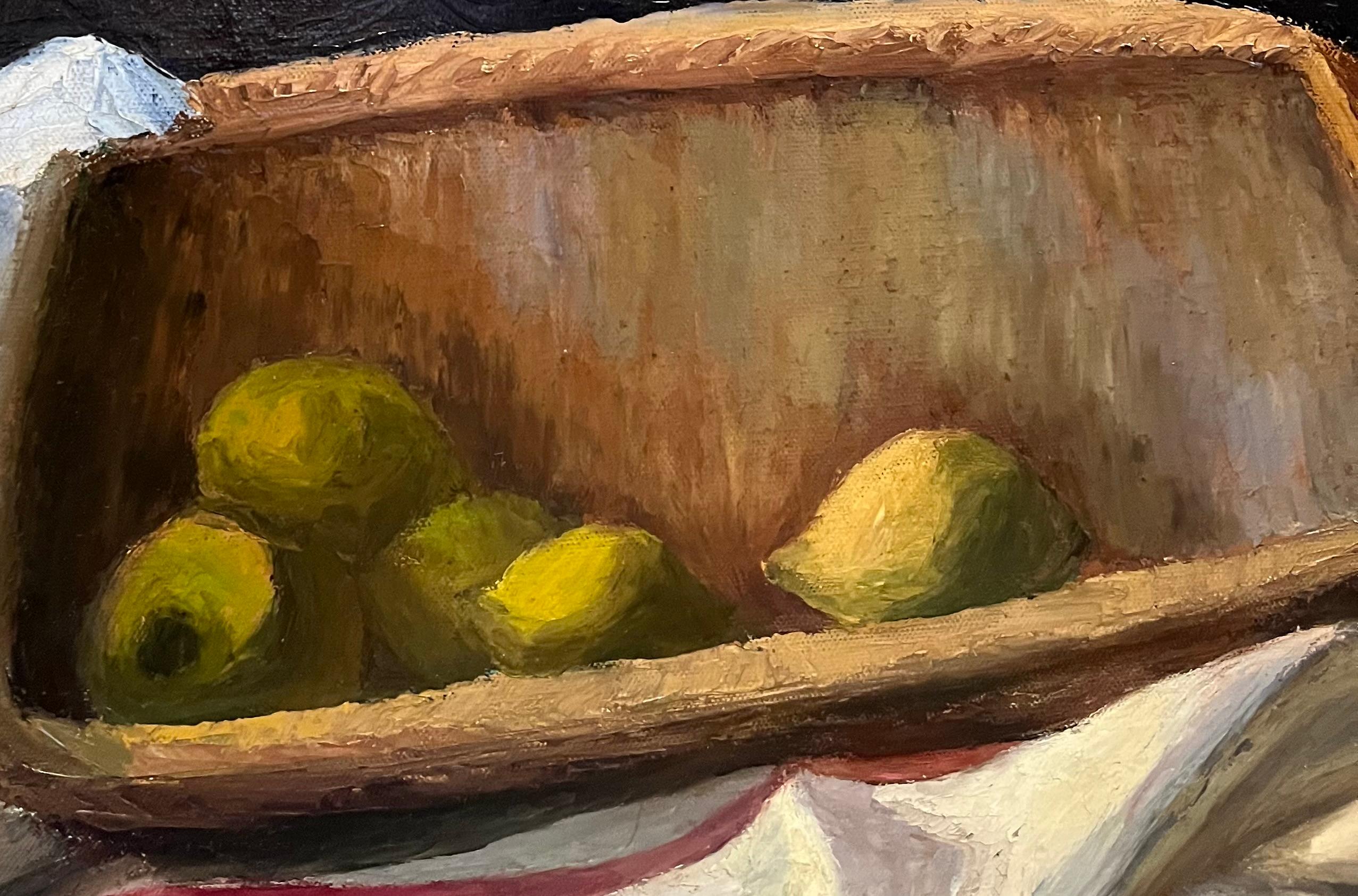 Mele e limoni di Edith Lutz - Olio su tela - 64x96 cm in vendita 1