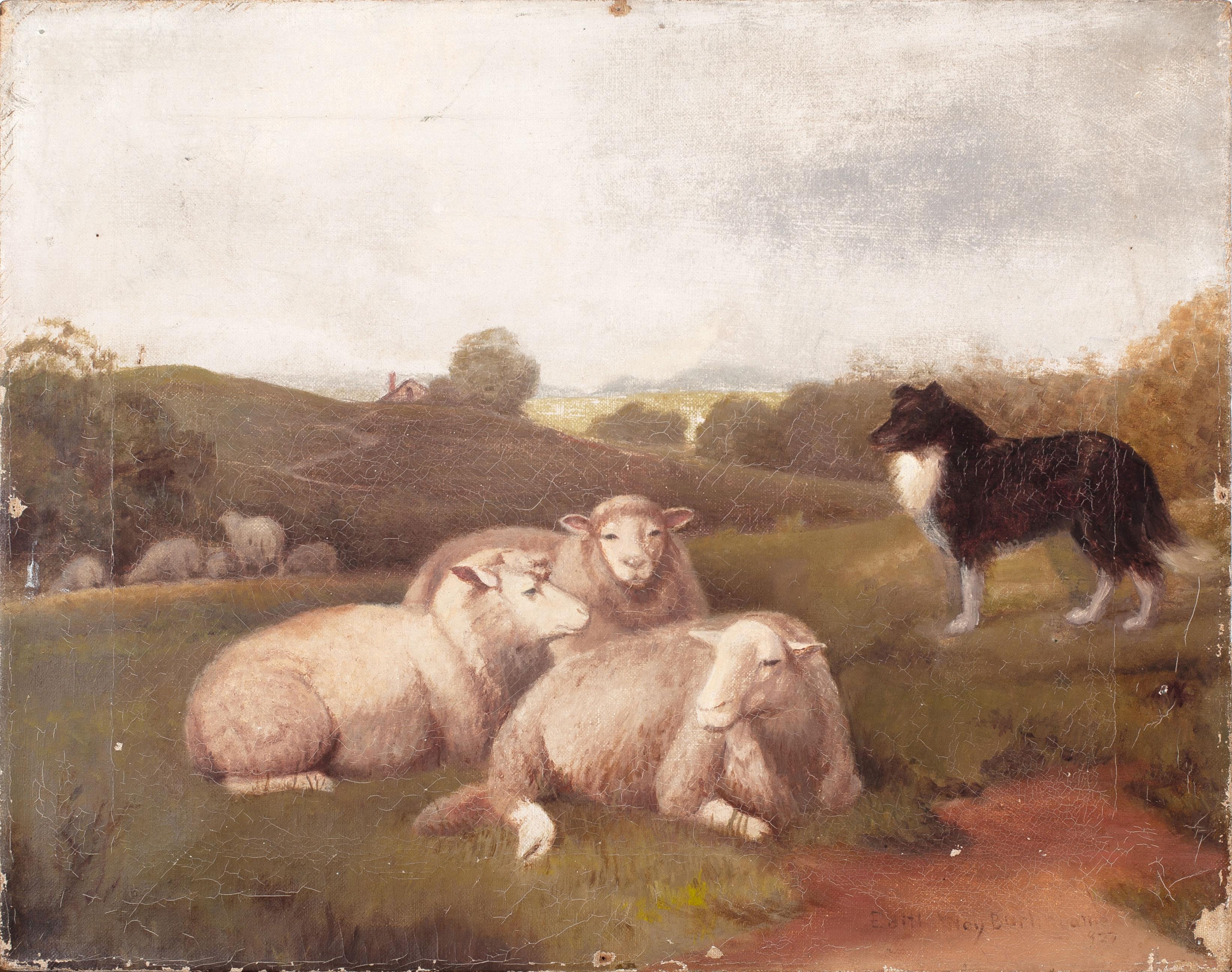 Edith May Burlingame Animal Painting - Sheep Dog and Sheep