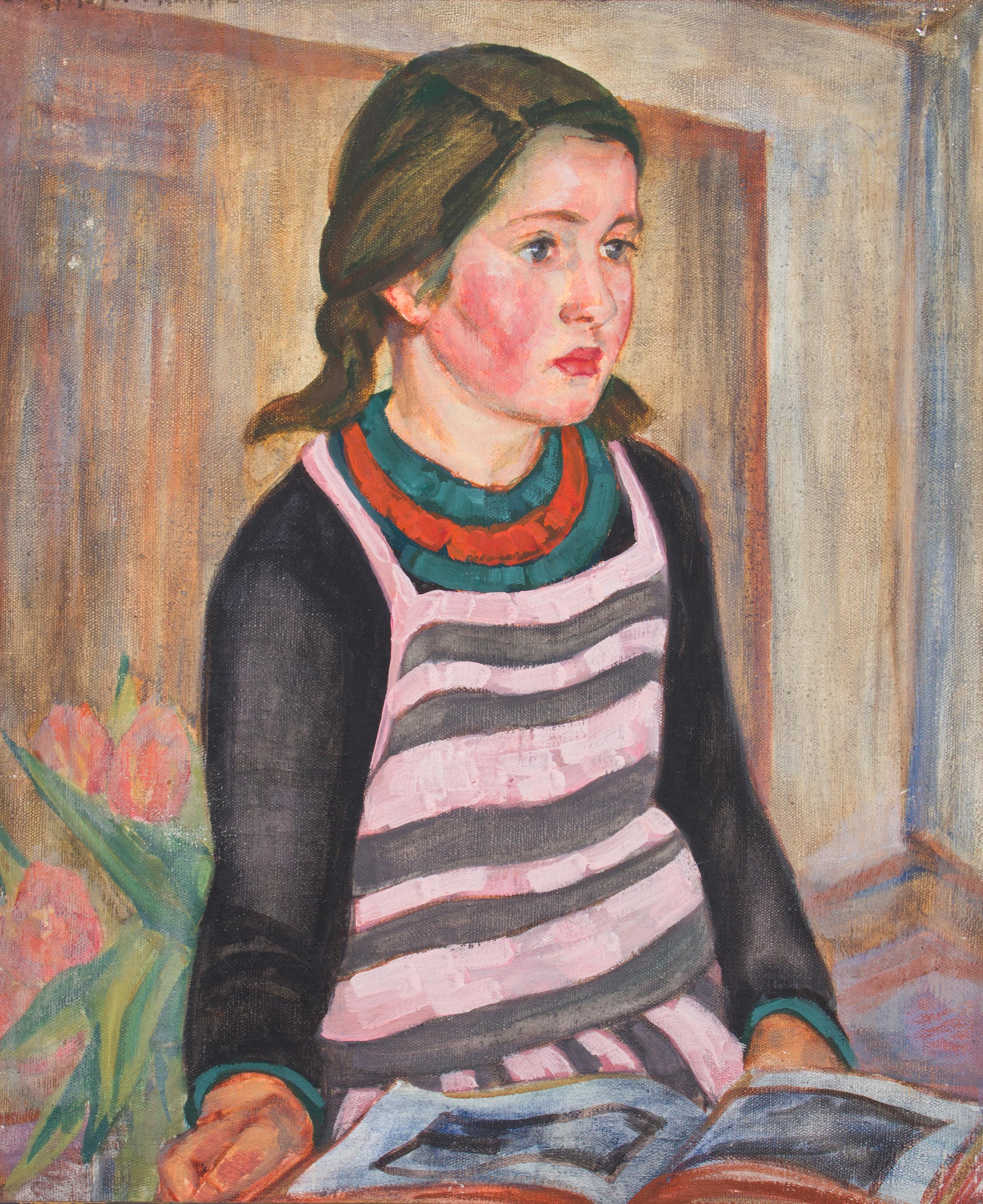 Edith Meyer von Kamptz Portrait Painting - Sitting girl with open book