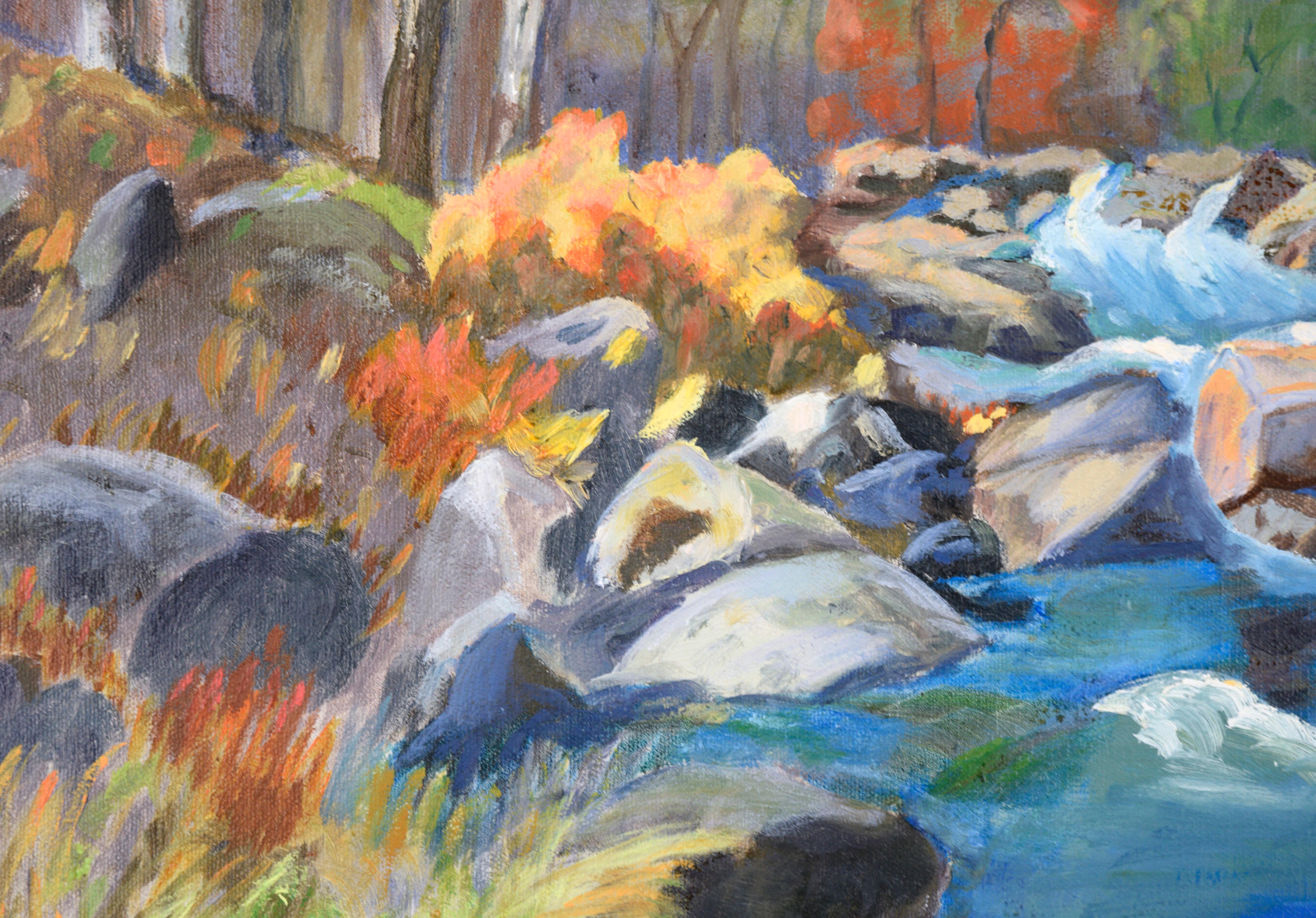 Mid-Century Autumnal Sierras Babbling Brook Landscape - American Impressionist Painting by Edith P. May