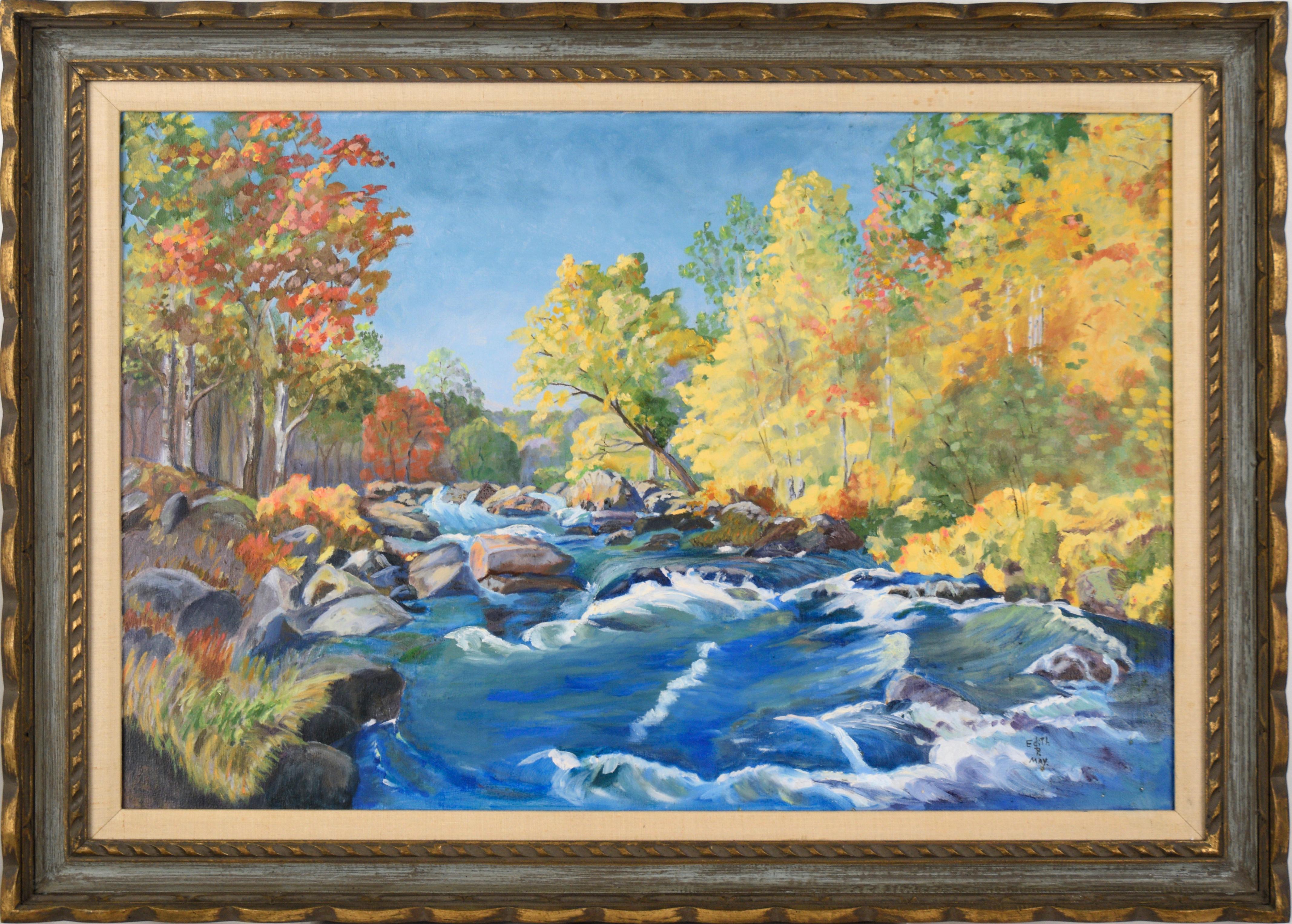 Edith P. May Landscape Painting - Mid-Century Autumnal Sierras Babbling Brook Landscape