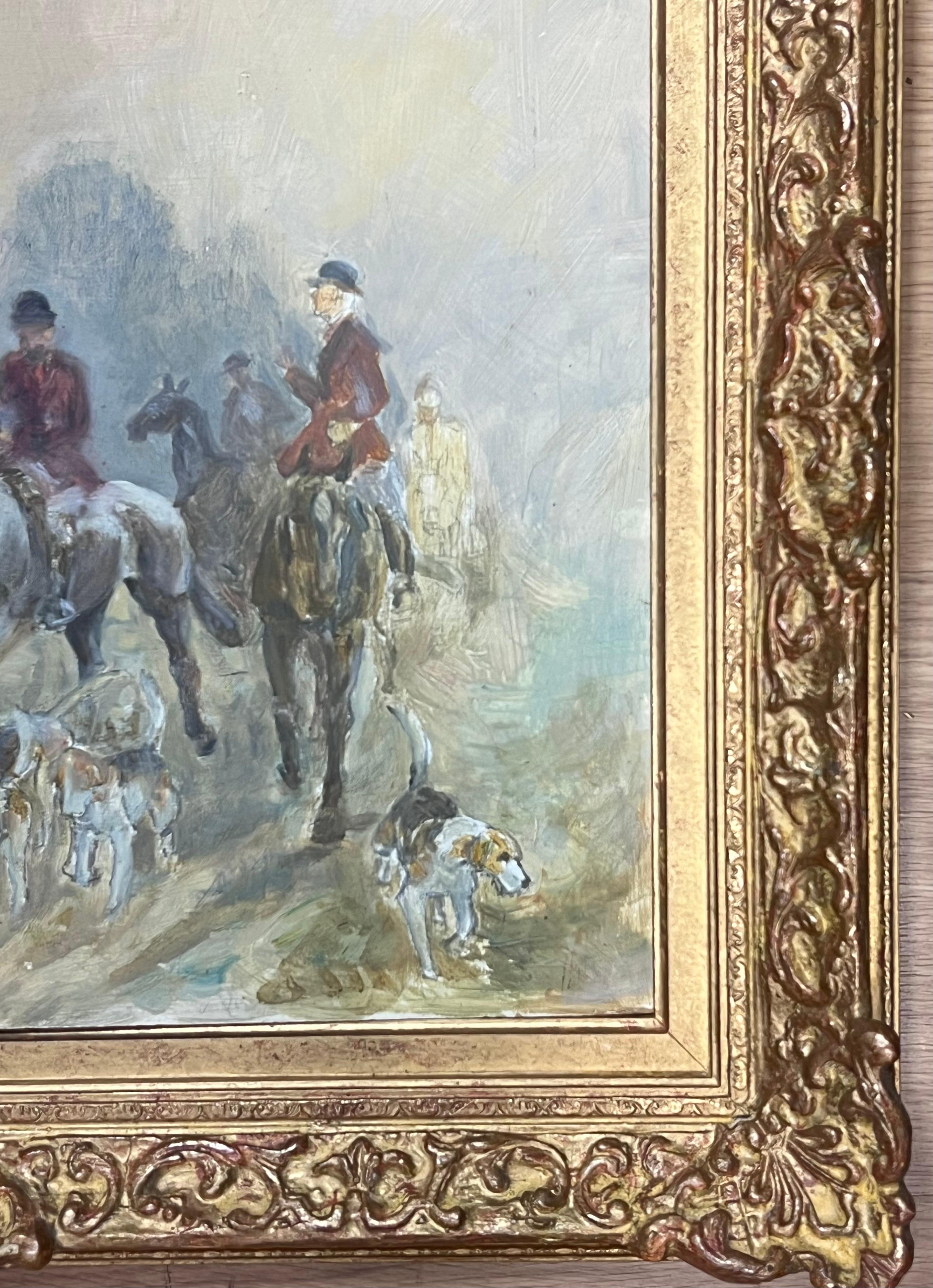 Fine 20th Century British Sporting Painting Hunting Scene Riders Horses & Hounds For Sale 1