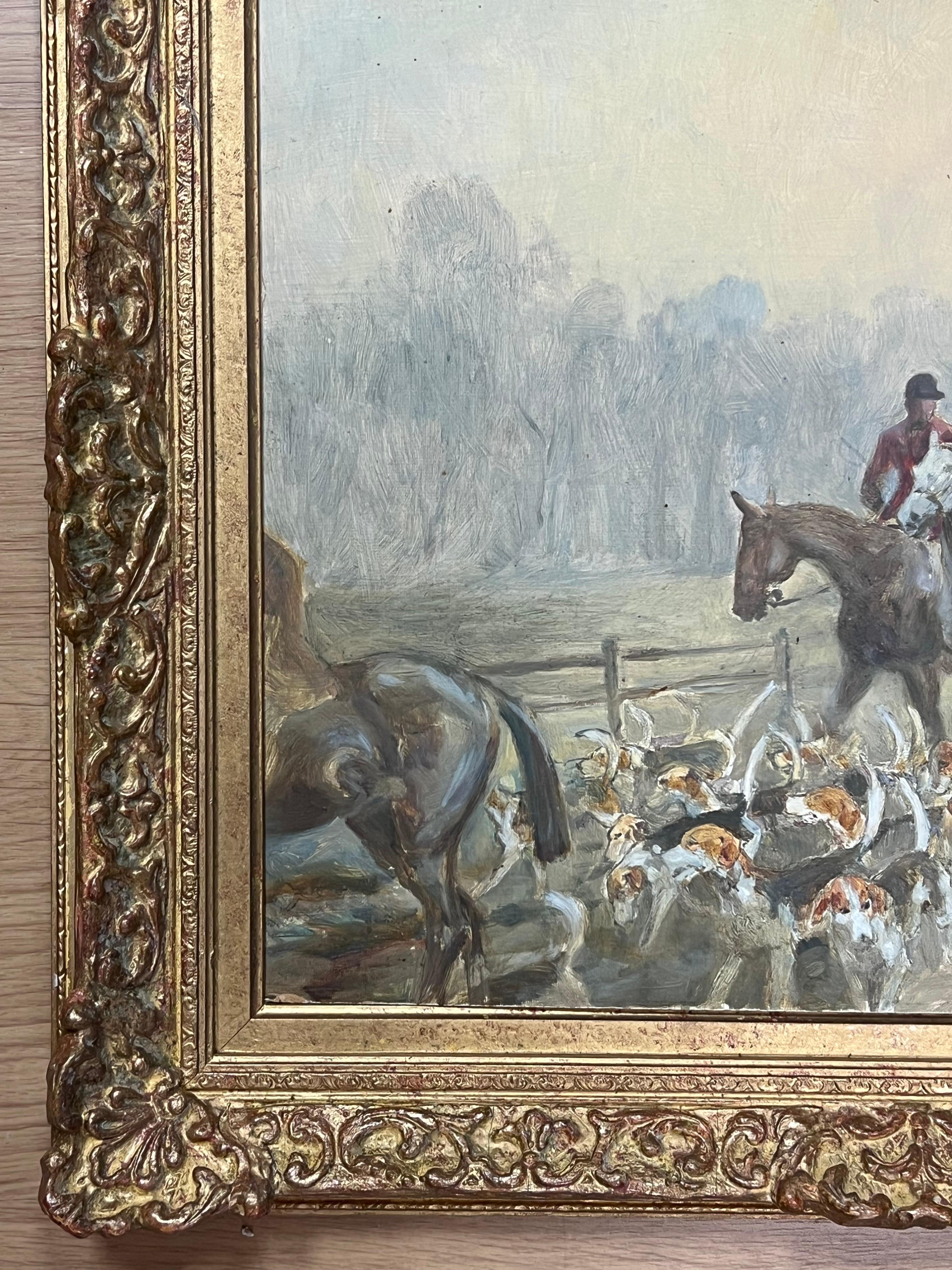 Fine 20th Century British Sporting Painting Hunting Scene Riders Horses & Hounds For Sale 2