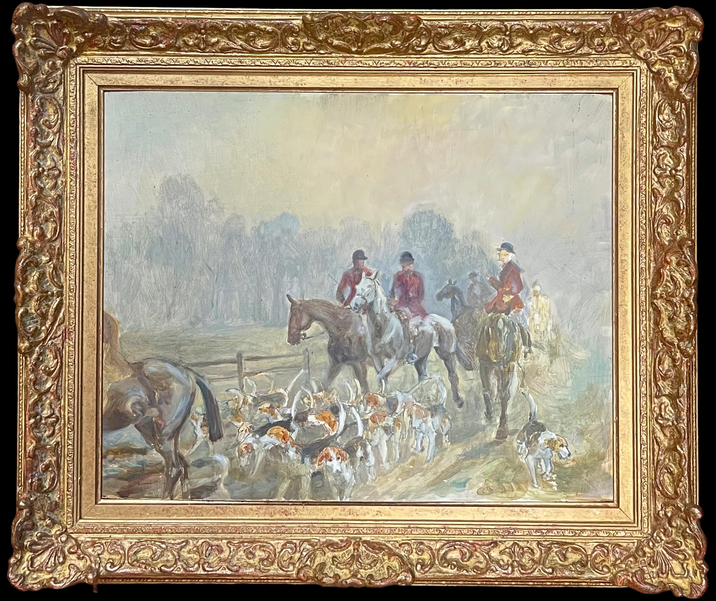 Edith Rees-Davies Landscape Painting - Fine 20th Century British Sporting Painting Hunting Scene Riders Horses & Hounds