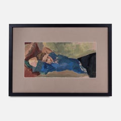 Mid-Century Portrait of a Reclining Figure in Contemporary Mount and Frame